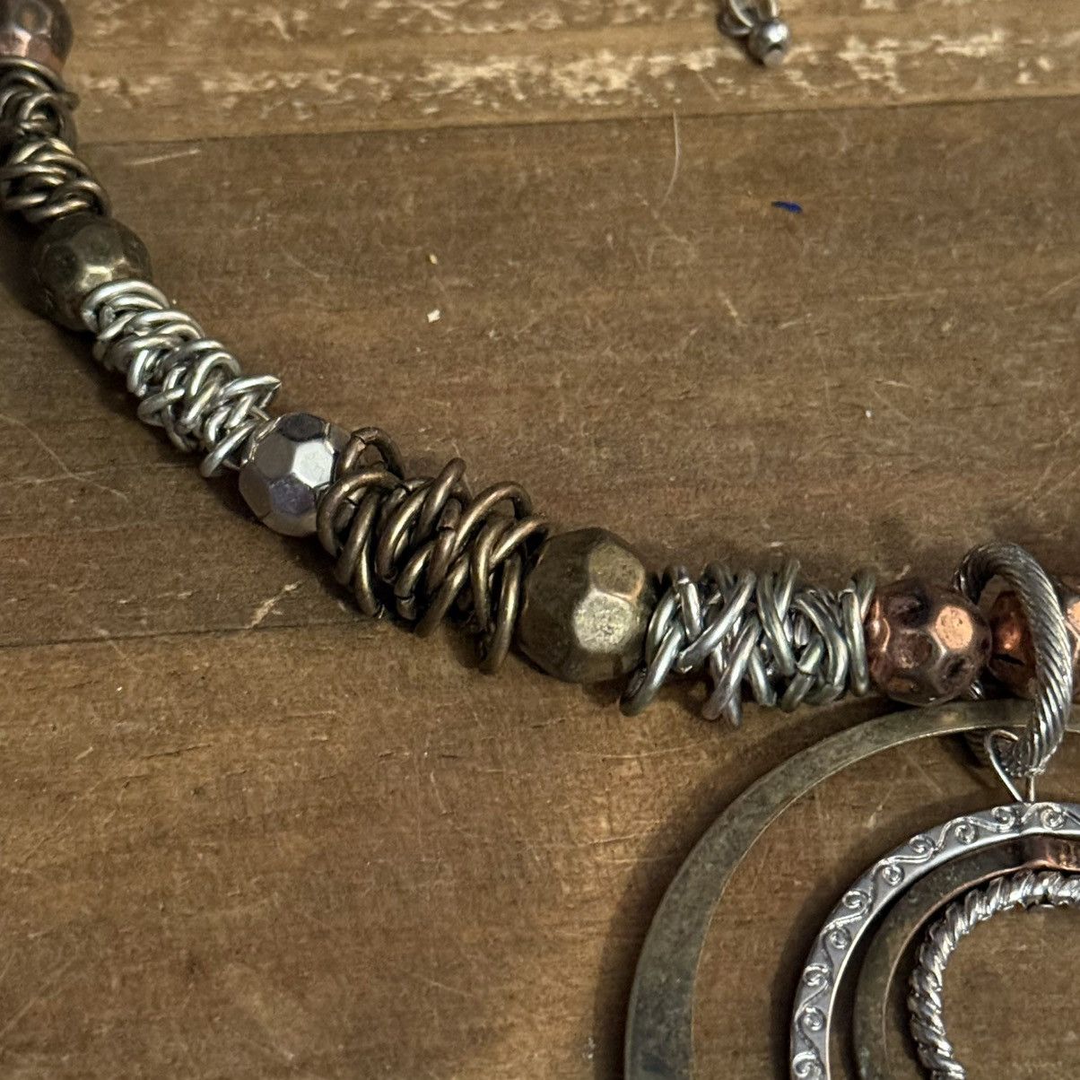 Other Mixed metal bead wired necklace with layered circle pendant Size ONE SIZE - 5 Thumbnail