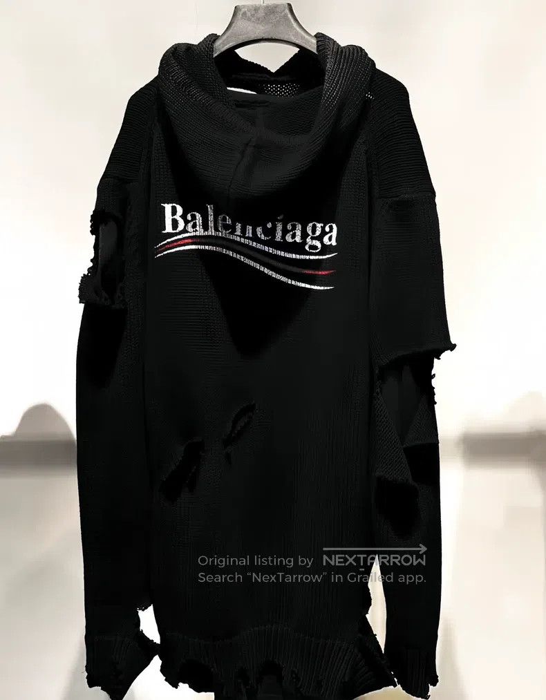 Balenciaga Balenciaga Distressed Hooded Sweatshirt Size US XS / EU 42 / 0 - 2 Thumbnail