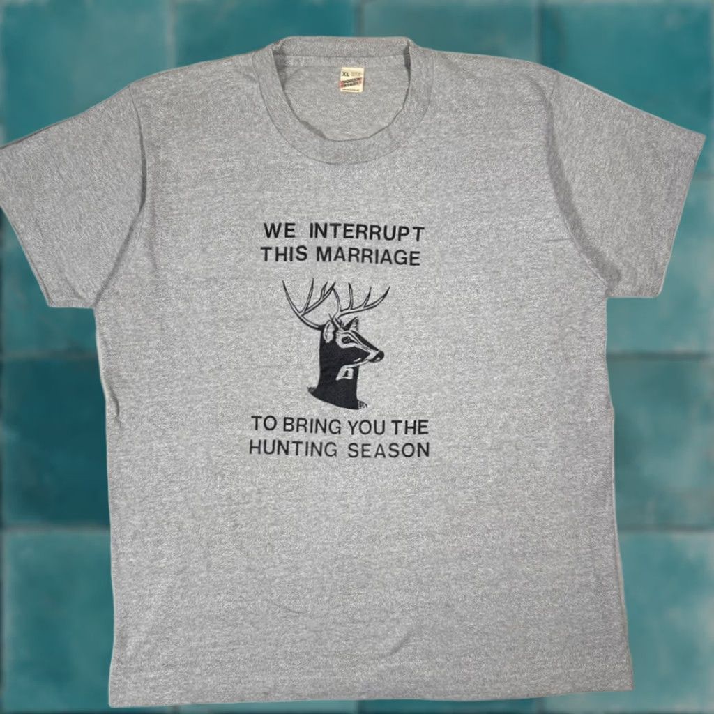 Vintage Screen Stars T-Shirt 1XL Gray Mens 80s Humor Hunting Season Marriage Usa Made, Men's