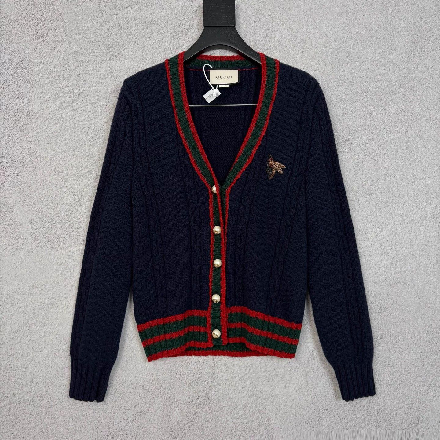 Gucci Gucci V-neck wool pearl button knit cardigan bee logo Size XL / US 12-14 / IT 48-50 - 1 Thumbnail