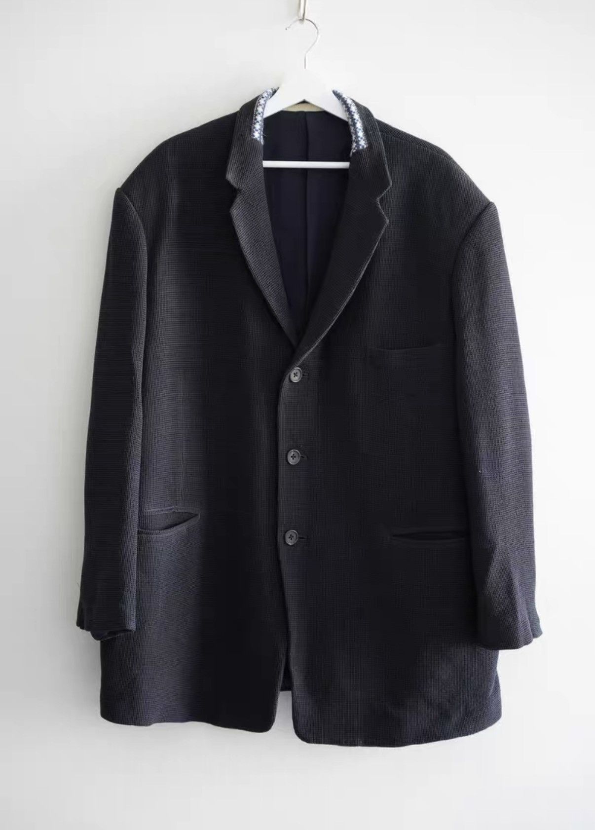 Yohji Yamamoto Yohji Yamamoto 95aw Blue & White Woven Collar Blazer K4 Size US M / EU 48-50 / 2 - 1 Thumbnail