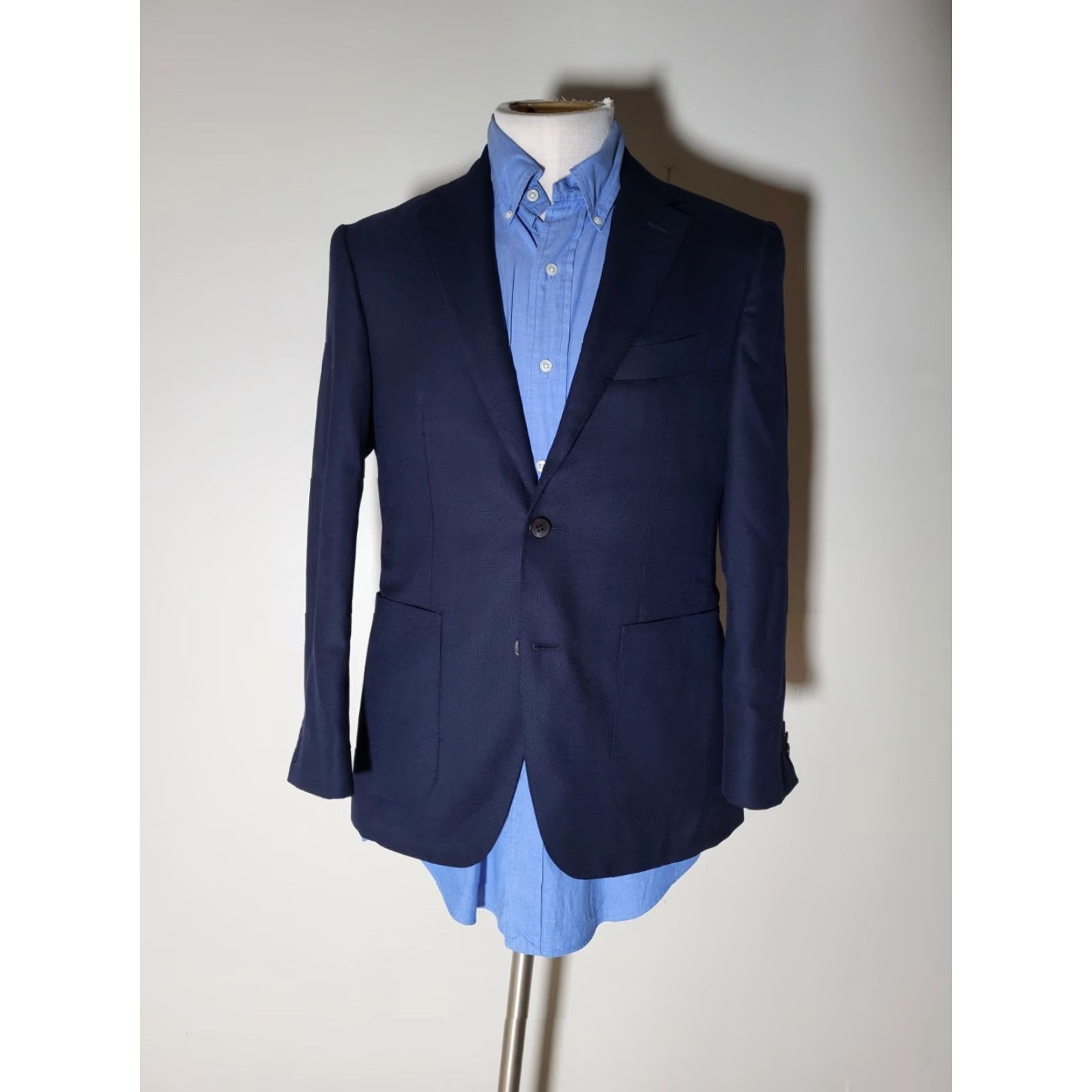 Suitsupply Suitsupply VBC Barberis Hopsack Wool Blazer Jacket Coat 38R Slim Navy Blue Check Two Button Single-Breasted Mens Blazer Size 38R - 5 Thumbnail