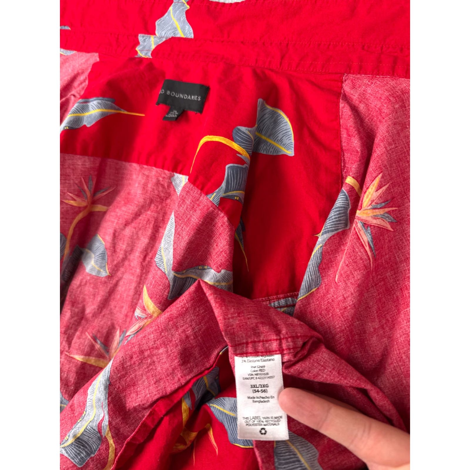 Vintage No Boundaries Shirt Mens 3XL XXXL Red Hawaiian Floral Cotton Blend Button-Up Size US XXL / EU 58 / 5 - 4 Thumbnail