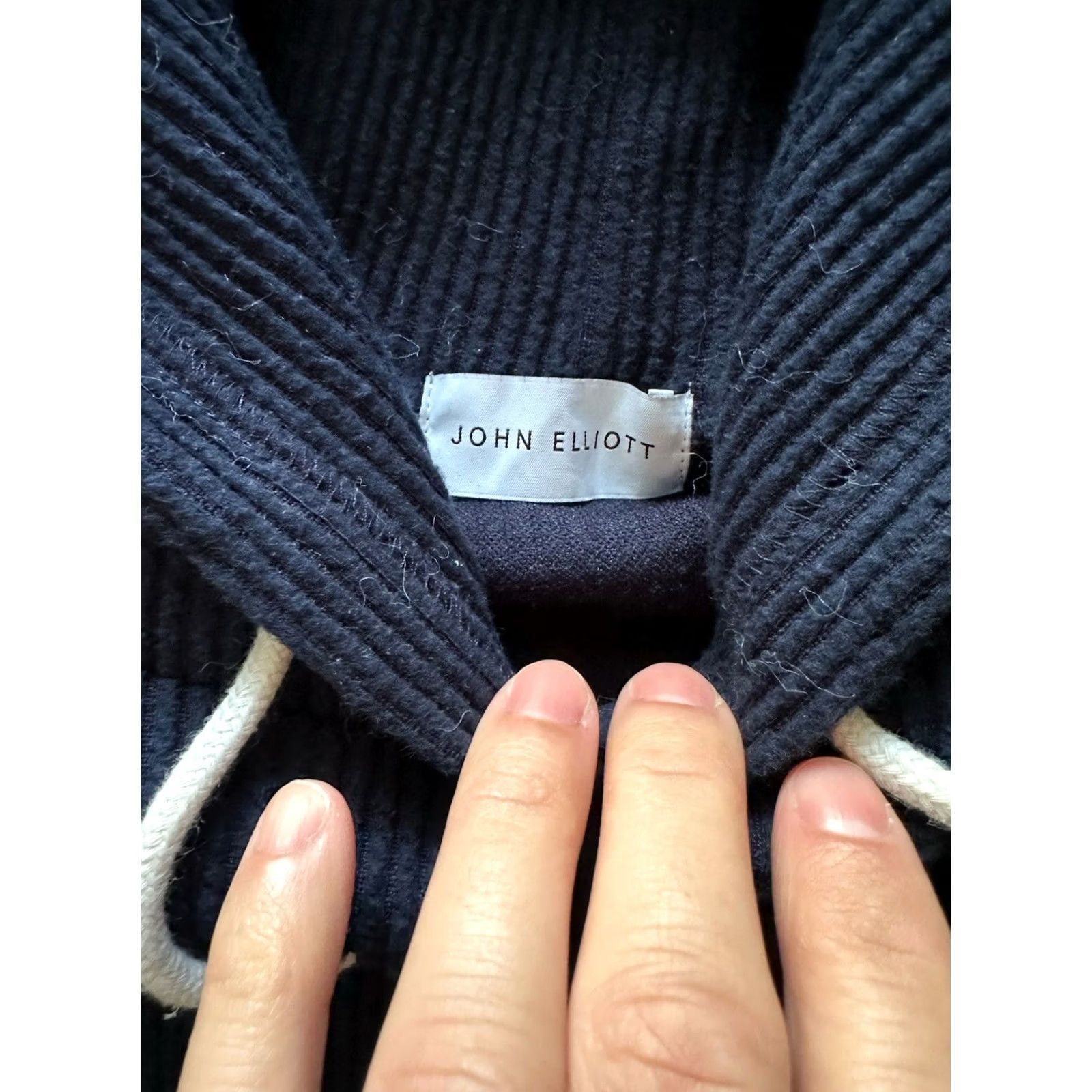 John Elliott John Elliott Hoodie Pullover Knit Kake Mock Hooded Long Sleeve Size L Blue Navy Ribbed 3 22.5" Chest 25.75" Length Mens Regular USA Designer Worn Size US L / EU 52-54 / 3 - 4 Thumbnail