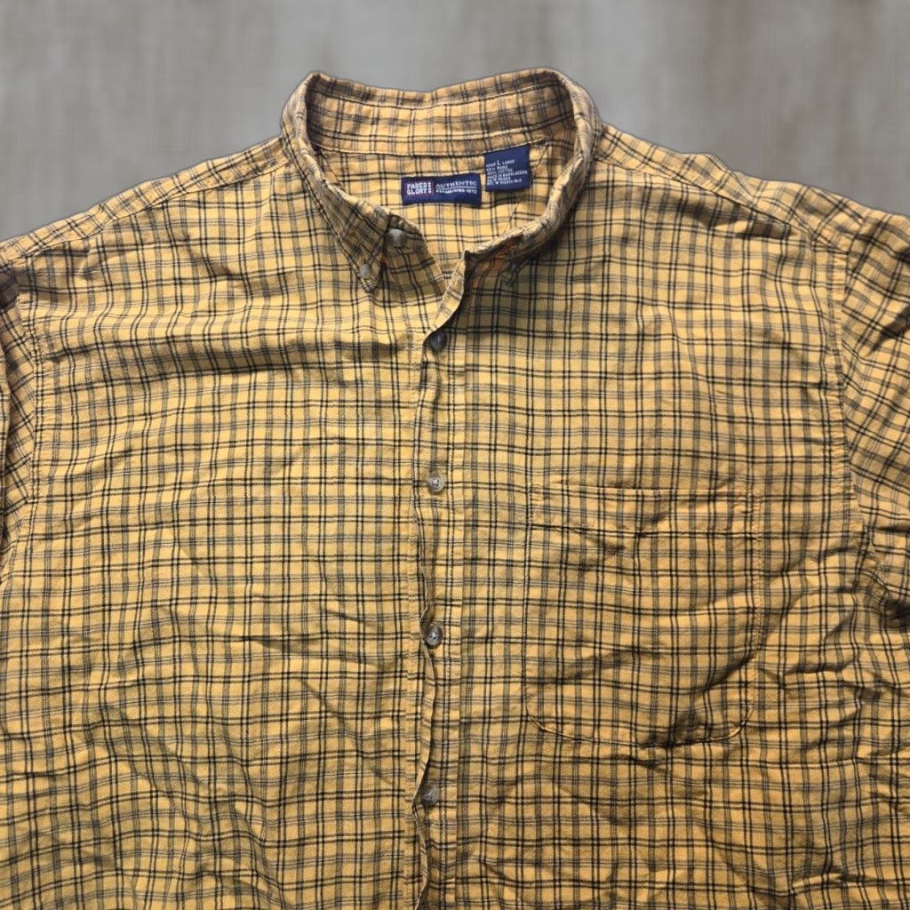 Faded Glory Faded Glory Men’s Button-Up Shirt Long Sleeve Yellow Plaid Cotton Size L Size US L / EU 52-54 / 3 - 1 Thumbnail