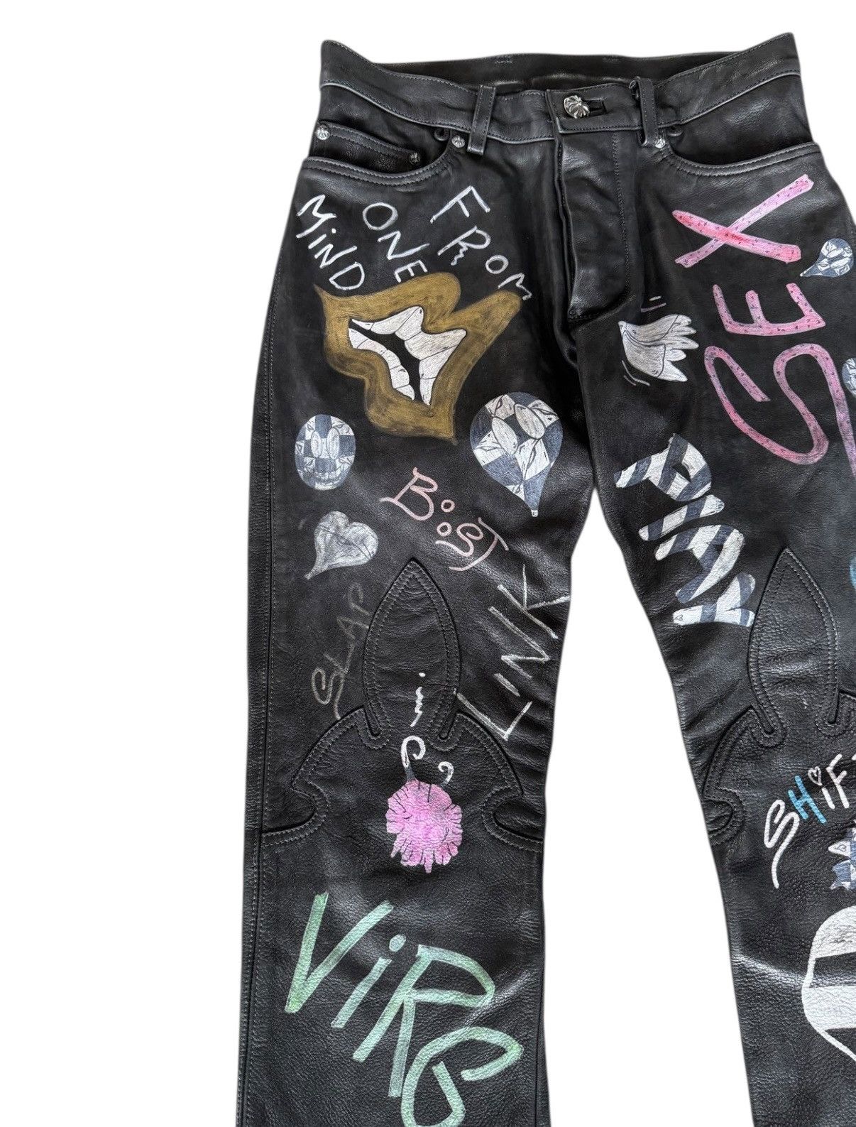 Chrome Hearts 1/1 Matty Boy Chrome Hearts Painted Leather Fleur-Knee Pants Size US 29 - 3 Thumbnail