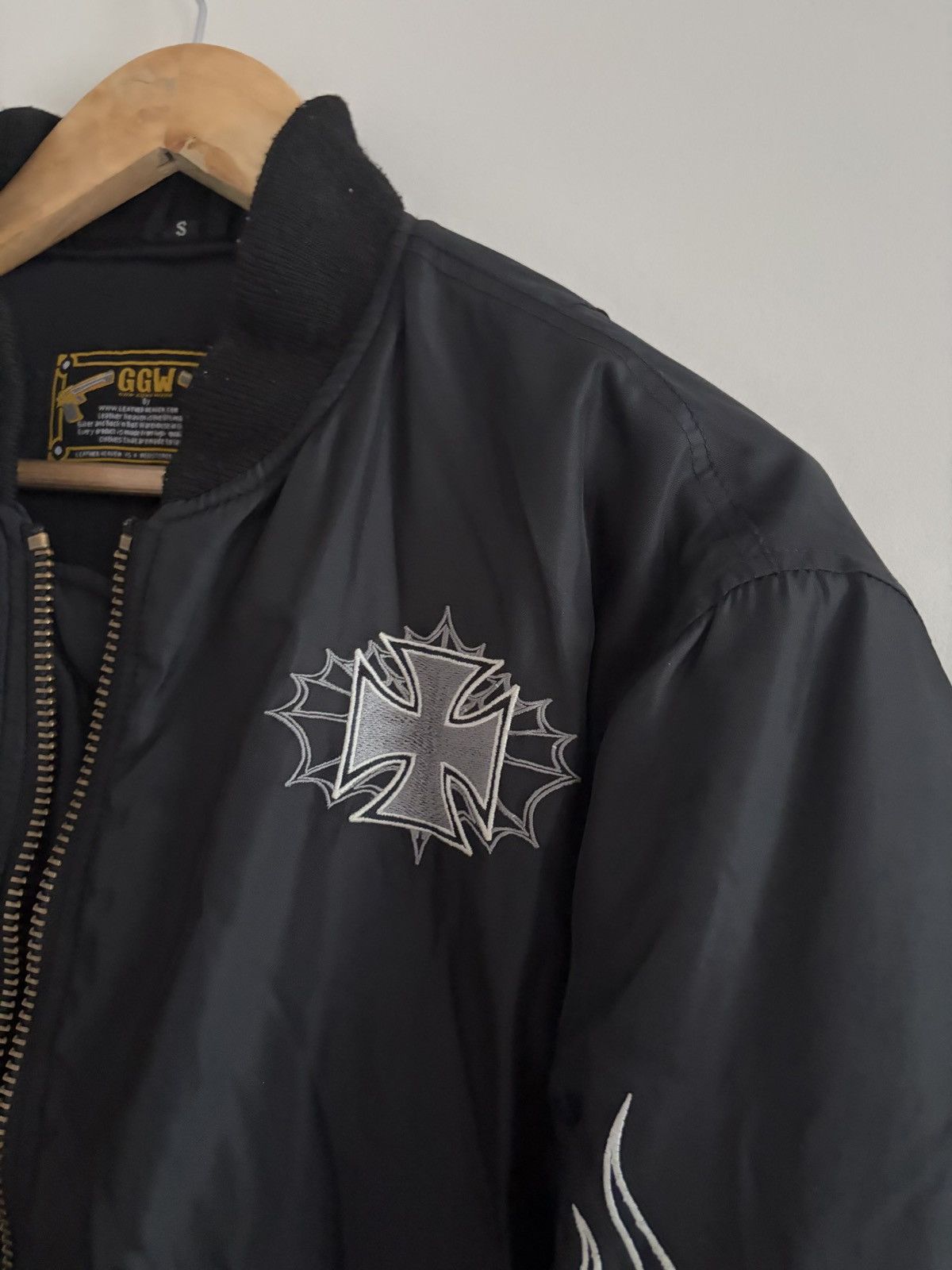 Vintage Gothic Flame Cross Embroidered Bomber Jacket Size US M / EU 48-50 / 2 - 3 Thumbnail