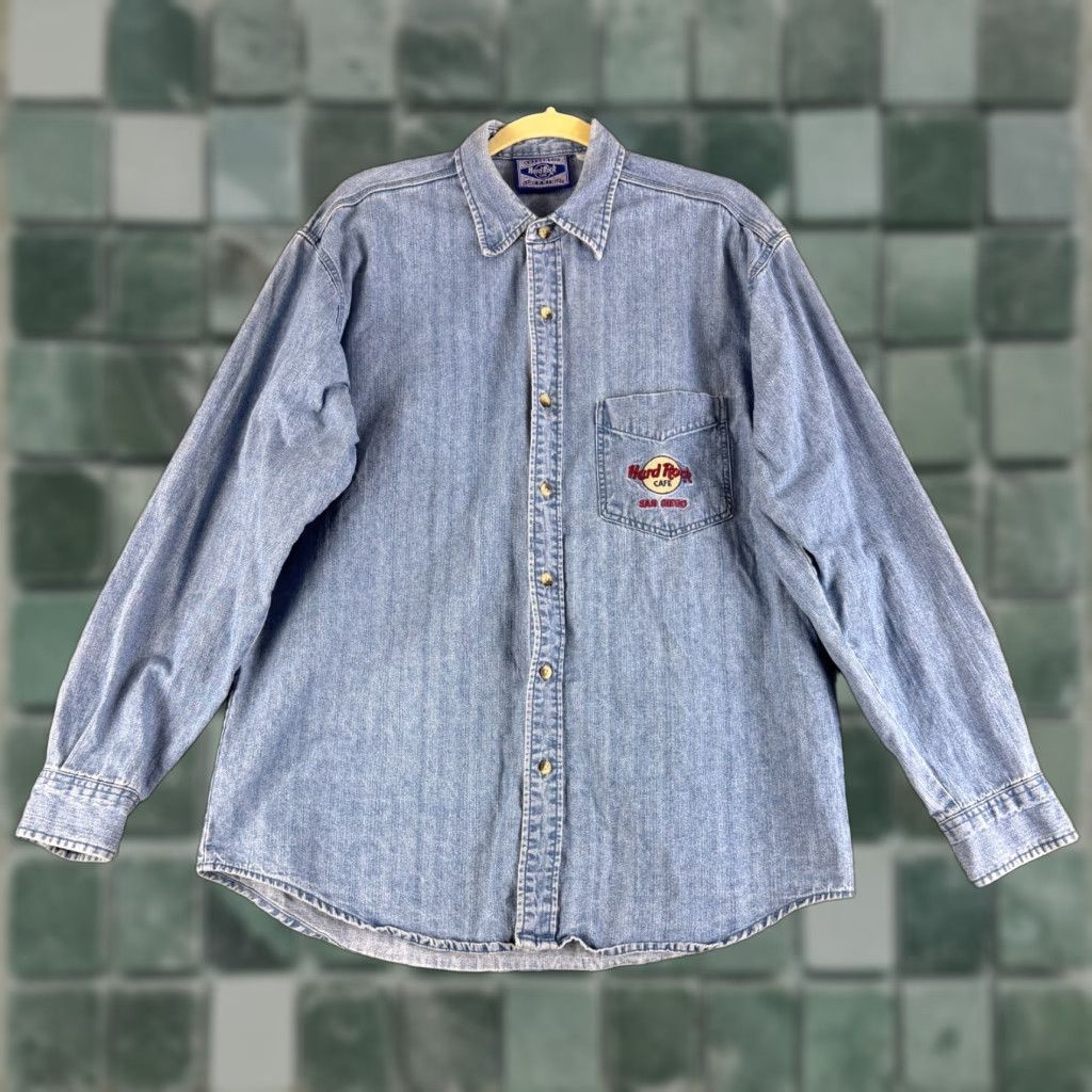 Hard Rock Cafe Hard Rock Cafe Button-Up Shirt Mens Medium Blue Denim Vintage Long Sleeve Casual Size US M / EU 48-50 / 2 - 1 Thumbnail
