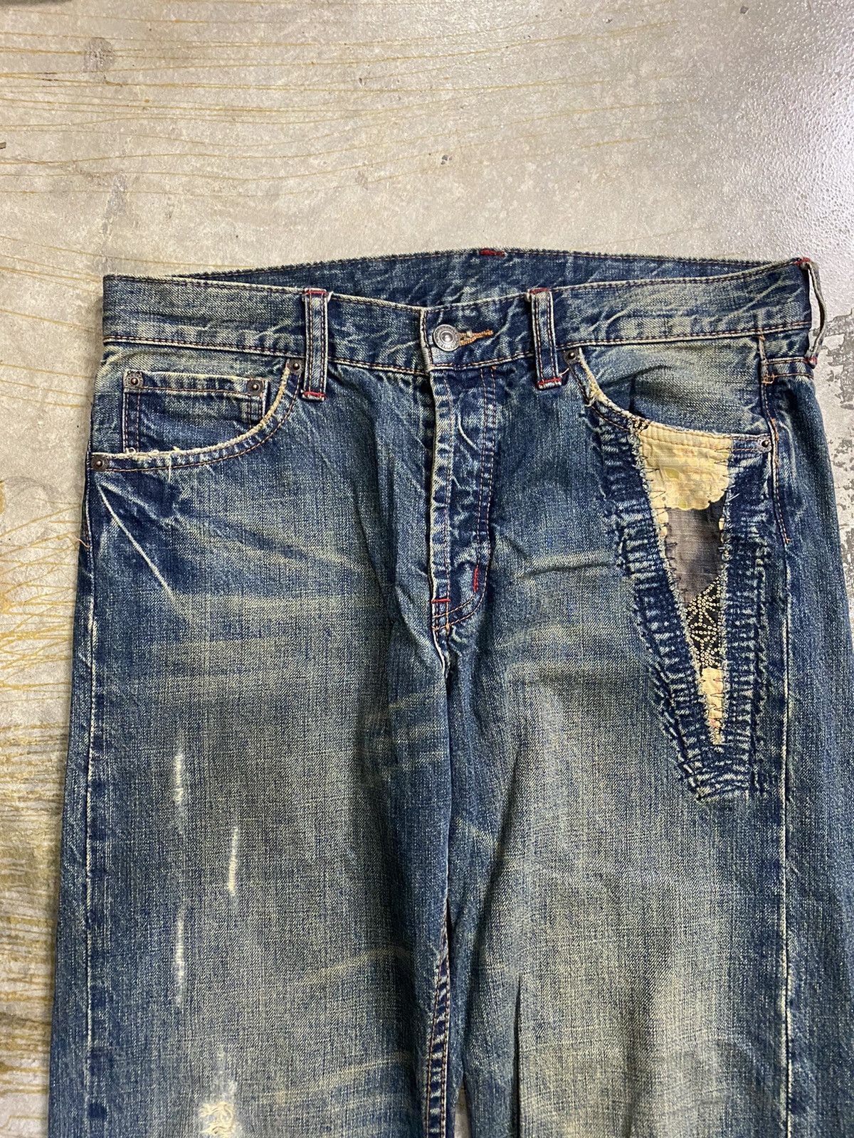 Takeo Kikuchi 1990s Japan Motive patch distressed light denim Size US 32 / EU 48 - 5 Thumbnail