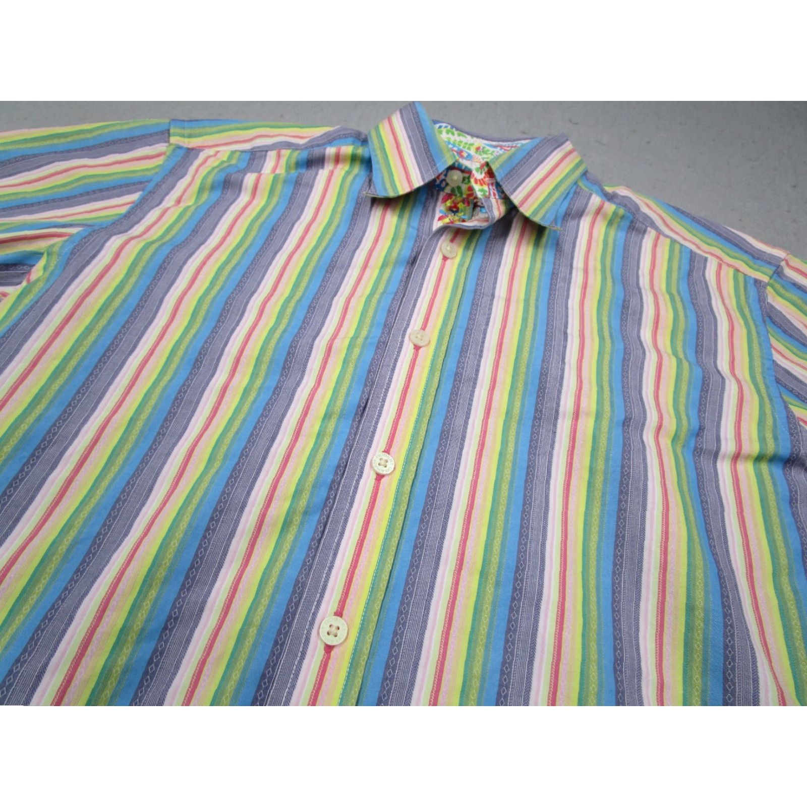 Robert Graham Robert Graham Shirt Mens Medium Blue Striped Button Up Dress Shirt Colorful Work Flip Cuff Size US M / EU 48-50 / 2 - 2 Thumbnail