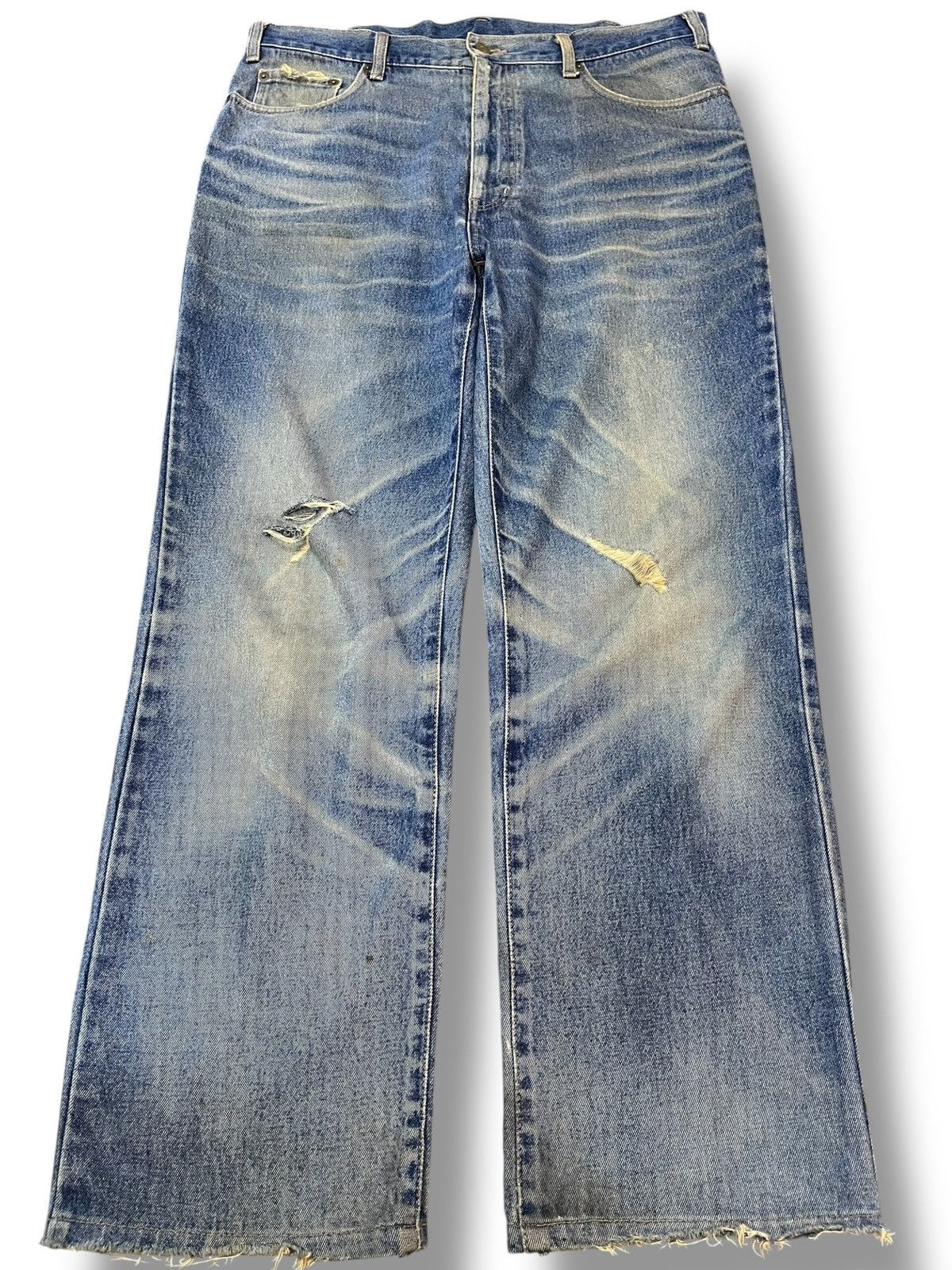 Beauty Beast × Japanese Brand × Yasuyuki Ishii Vintage Scratch Crew Baggy Faded Grunge Distressed Denim Size US 35 - 1 Thumbnail