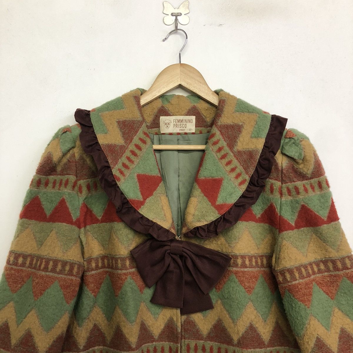 Japanese Brand Femminino Prisco Motive Stripe Design Wool Outer Jacket Size XS / US 0-2 / IT 36-38 - 4 Thumbnail
