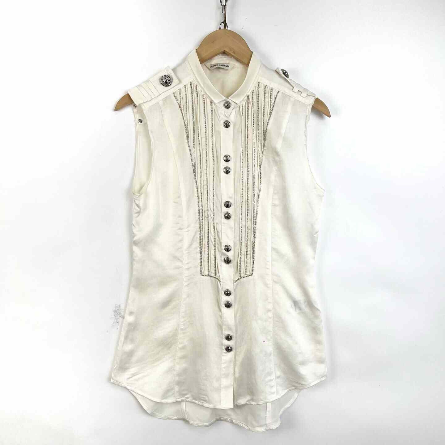 Balmain Balmain White Ox Head Buckle Sleeveless Cotton Top Size XS / US 0-2 / IT 36-38 - 1 Thumbnail