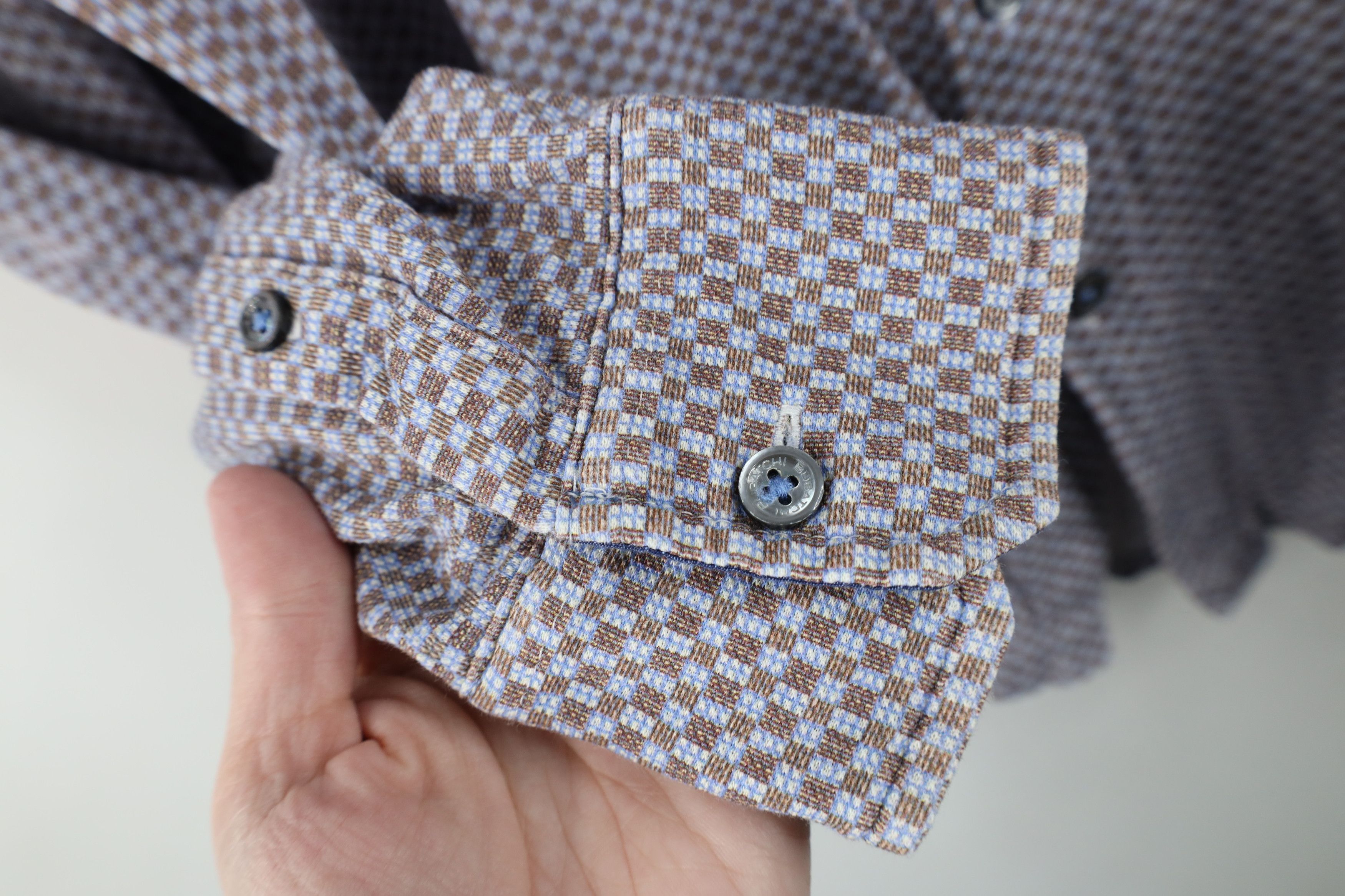 Vintage Bugatchi Uomo Checkered Knit Collared Button Shirt Cotton Size US M / EU 48-50 / 2 - 5 Thumbnail