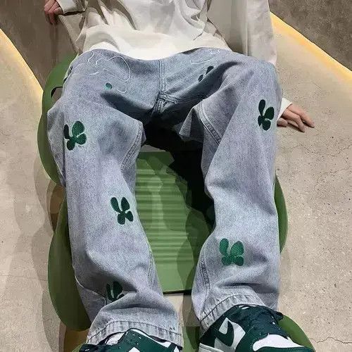 Japanese Brand × Jean High street hip hop embroidered straight wide leg jeans Size US 32 / EU 48 - 2 Thumbnail