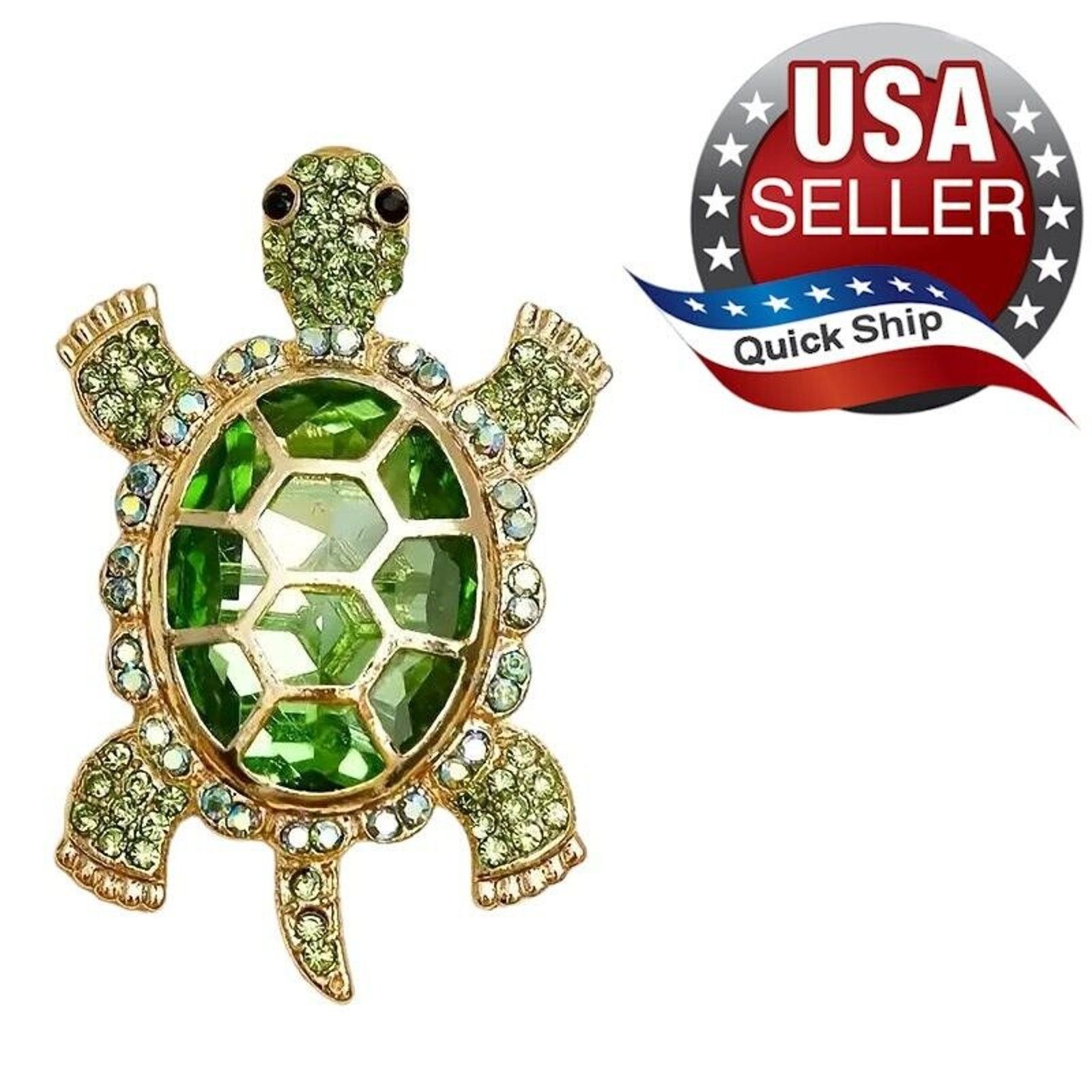 Other Rhinestone Studded Turtle Brooch Pin •Aurora Borealis Size ONE SIZE - 1 Thumbnail