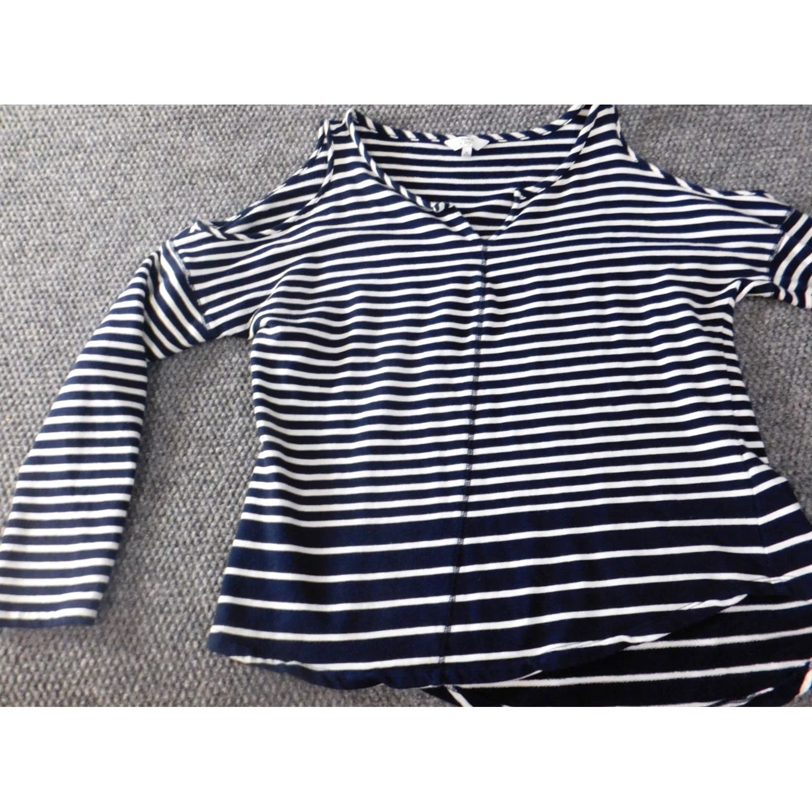 Vintage Crown & Ivy Blouse Womens M Blue Striped Off the Shoulder Pullover Lightweight Stretch Casual Regular Long Sleeve Shirt Size M / US 6-8 / IT 42-44 - 3 Thumbnail