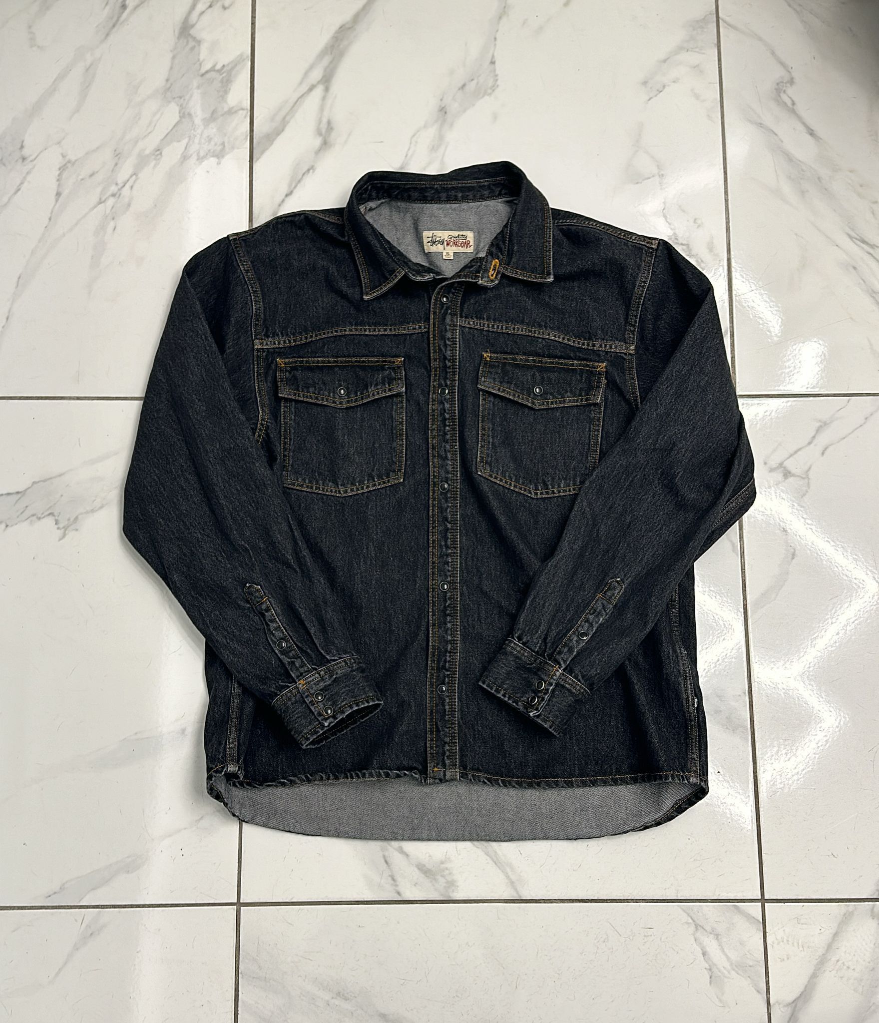 Stussy × Vintage Stüssy FW22 Western Denim Shirt Washed Black XLarge Size US XL / EU 56 / 4 - 3 Thumbnail