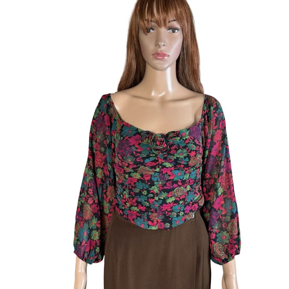 Free People New Free People Oh Lala Floral Crop Top Size XS Size XS / US 0-2 / IT 36-38 - 2 Thumbnail