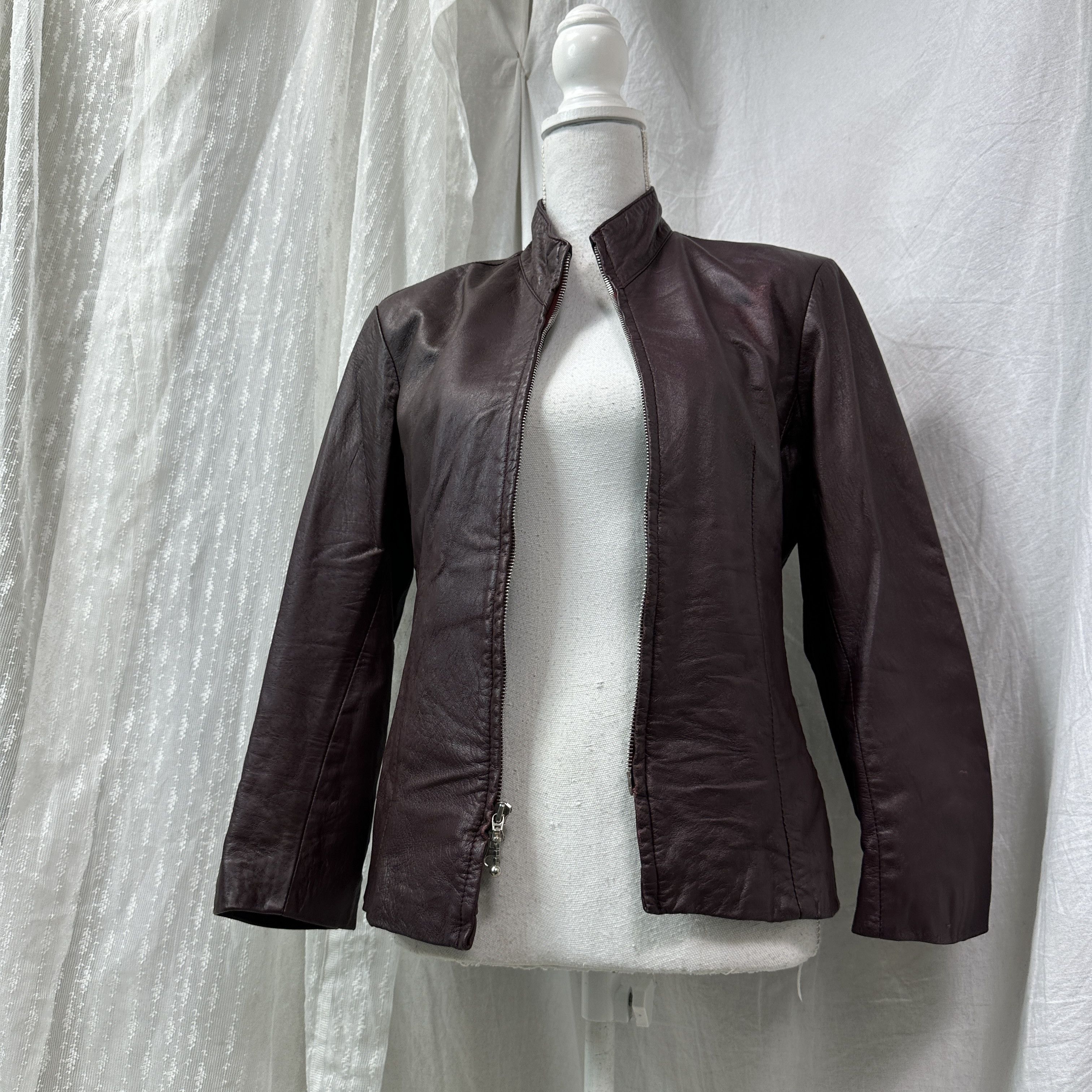 Vintage Vintage Leather Biker Grunge Double Zip Burgundy Jacket Y2K Size L / US 10 / IT 46 - 10 Thumbnail