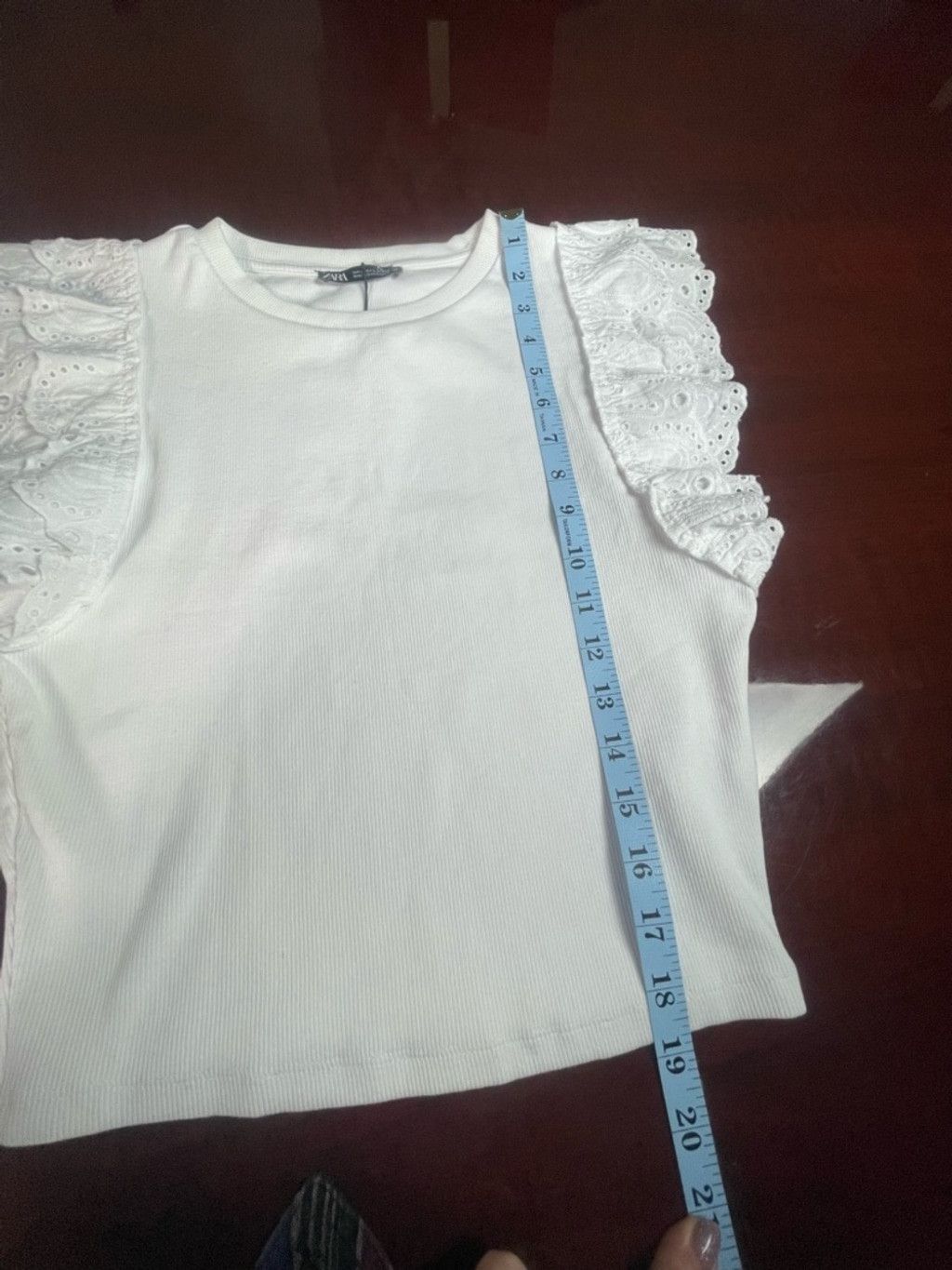 Zara ZARA White Ribbed Eyelet Sleeve Top L Coquette Romantic Size L / US 10 / IT 46 - 4 Thumbnail