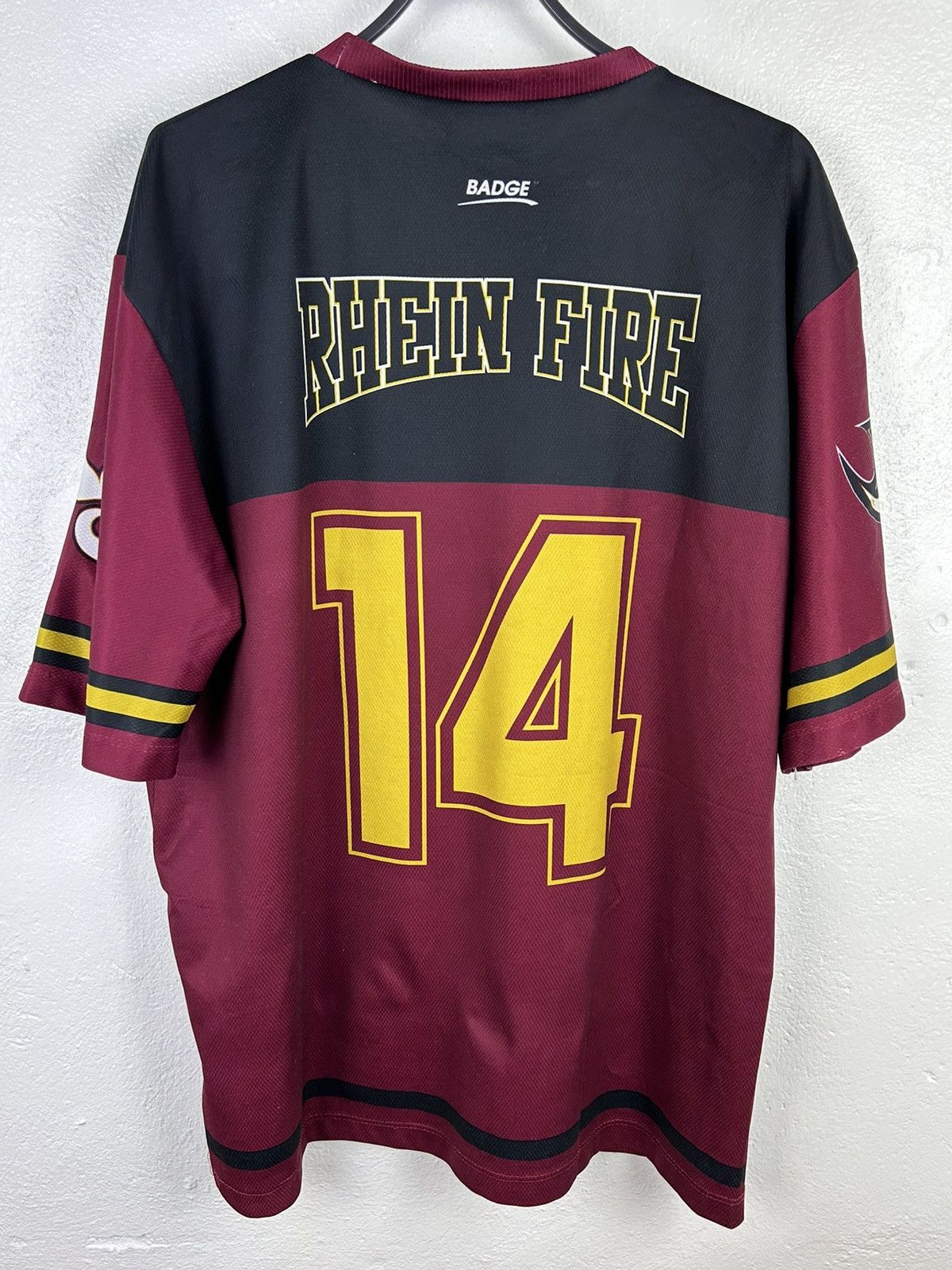 NFL 90s Vintage NFL Badge Dusseldorf Rhein Fire #14 Jersey Size US XXL / EU 58 / 5 - 7 Thumbnail