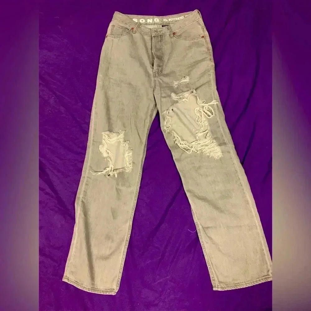 Designer S.O.N.G. 90s Boyfriend Distressed Jeans - Size 7/28 Size 27" / US 4 / IT 40 - 1 Thumbnail