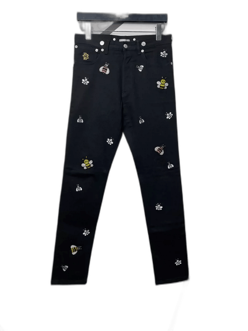 Dior Diorhomme Black Embroidered Buzz Bee Denim Pants Size US 29 - 1 Thumbnail
