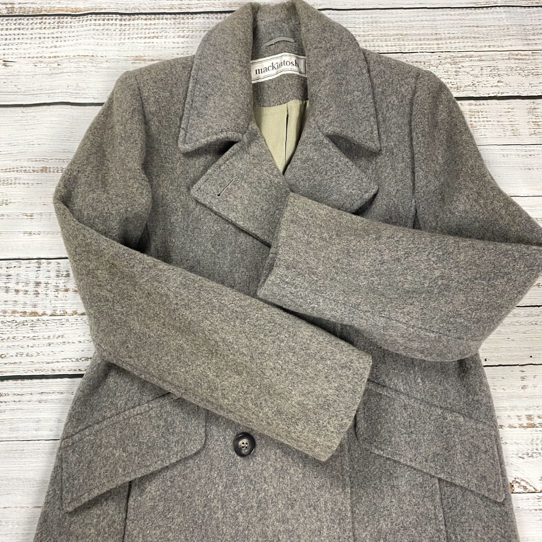 Mackintosh VINTAGE Mackintosh Wool Coat Women’s 10 Long Gray Double-Breasted Pea Coat Womens Size L / US 10 / IT 46 - 4 Thumbnail