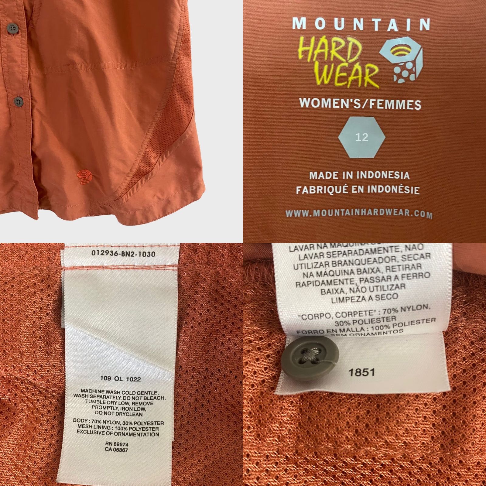 Mountain Hardwear VINTAGE Mountain Hardwear Button Up Shirt Sleeveless Womens 12 Orange Pocket Hiking Top Size XL / US 12-14 / IT 48-50 - 8 Thumbnail