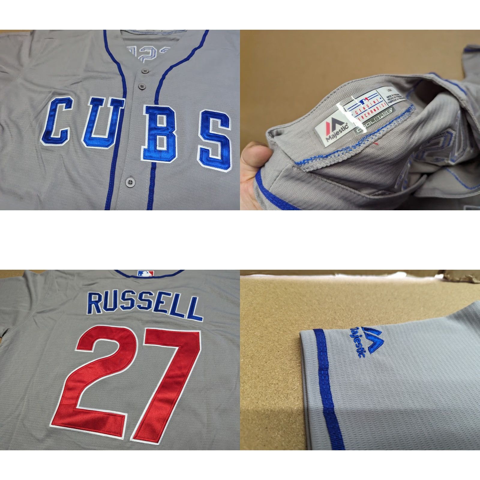 MLB Addington Russell Mens MLB Majestic Cool Base L Gray Jersey #27 Large Chicago Cubs Size US L / EU 52-54 / 3 - 8 Thumbnail