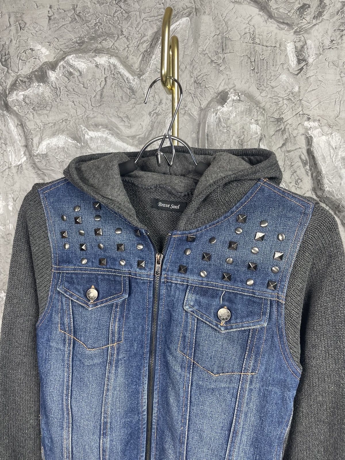 14th Addiction × Japanese Brand × Seditionaries Y2K Vintage Punk Metal Rivets Knit/Denim Zip Jacket Size US S / EU 44-46 / 1 - 4 Thumbnail
