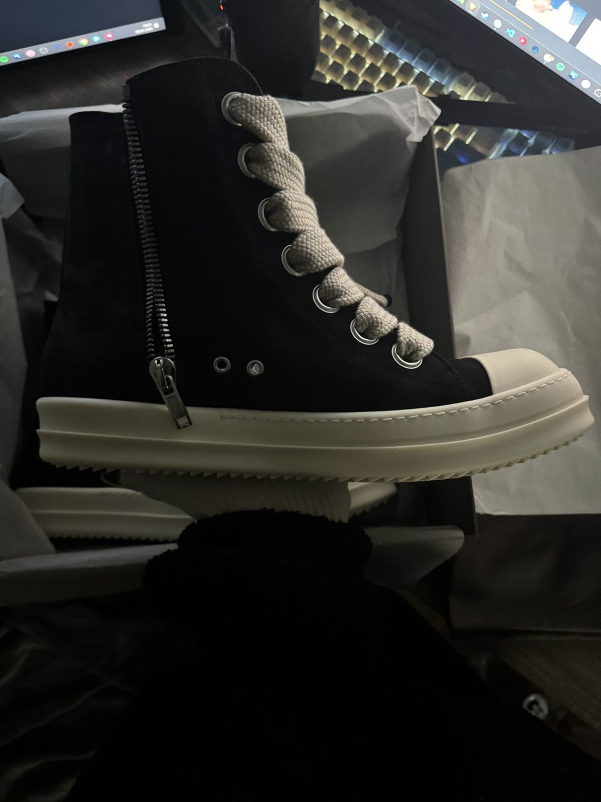Rick Owens Rick Owens Ramones JUMBOLACE SNEAKERS RU02E1892 LWNW2 Size US 14 / EU 47 - 3 Thumbnail