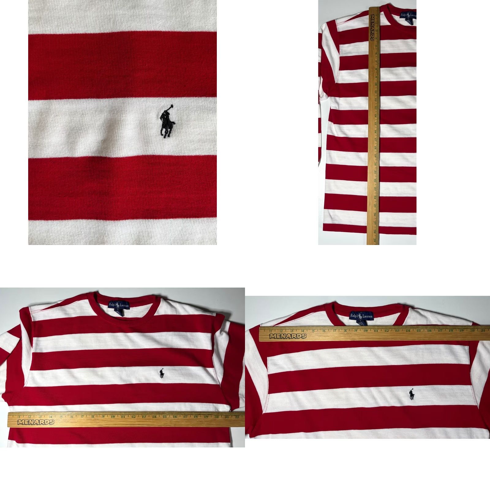 Ralph Lauren VINTAGE Ralph Lauren Mens Pullover Long Sleeve Striped Crew Neck Cotton Made in USA Sz L Red White 90s Retro Classic USA Sweatshirt (Adult) Size US L / EU 52-54 / 3 - 8 Thumbnail