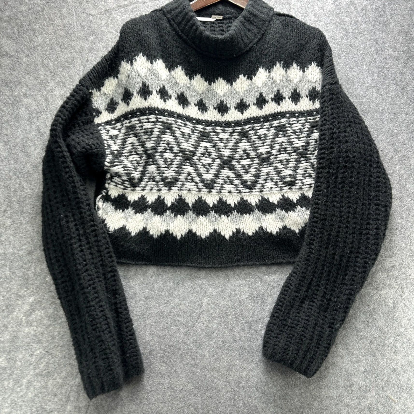 Free People Free People Sweater Womens Medium Black Fair Isle Mock Neck Cropped Pullover Size M / US 6-8 / IT 42-44 - 3 Thumbnail