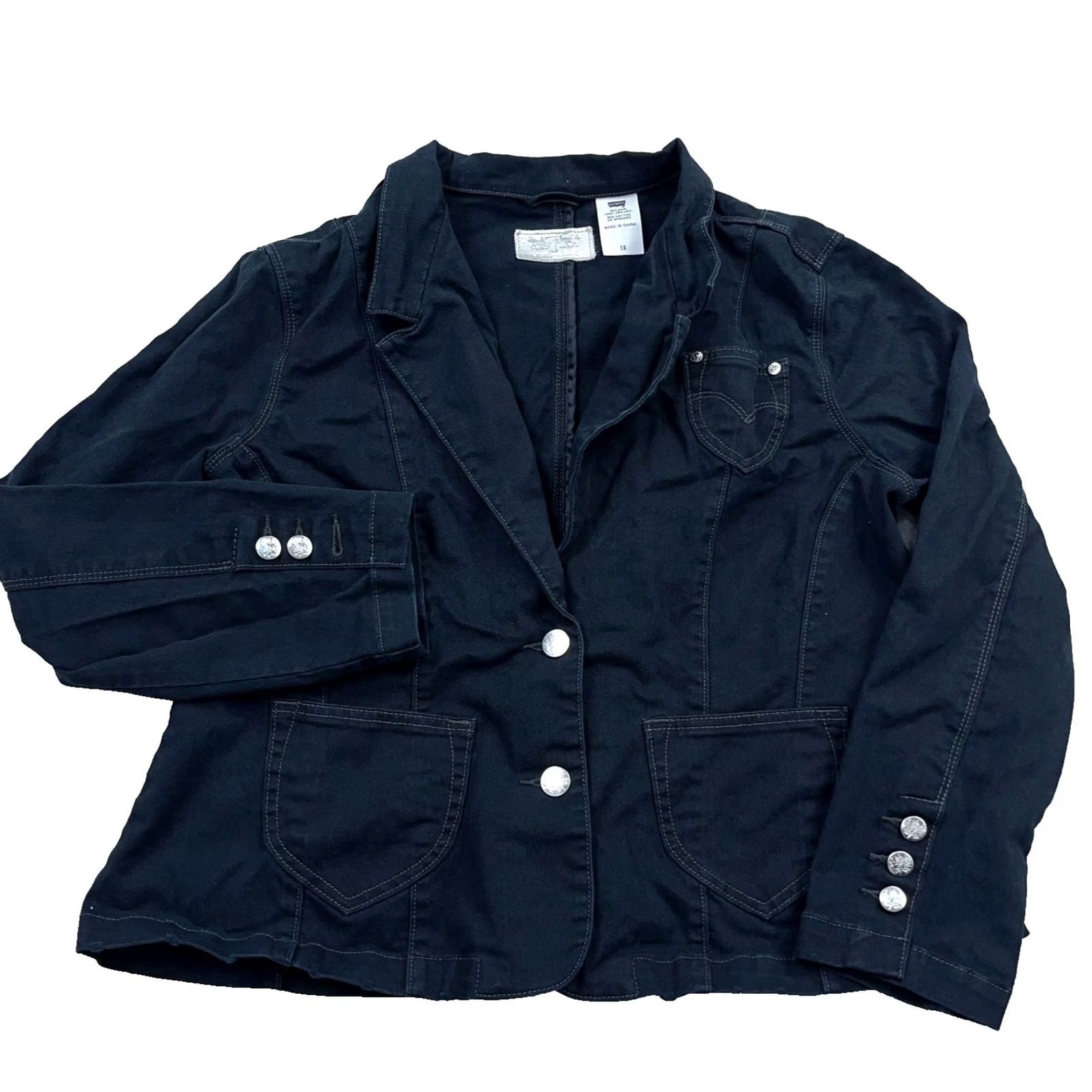 Levi's Levi's Denim Jacket Women 1X Black Regular Short Jacket Unlined Pockets Button VTG 80s 90s Hipster Modern Classic Biker Casual Workwear Ladies Mens? Size 40" / US 18 - 2 Thumbnail