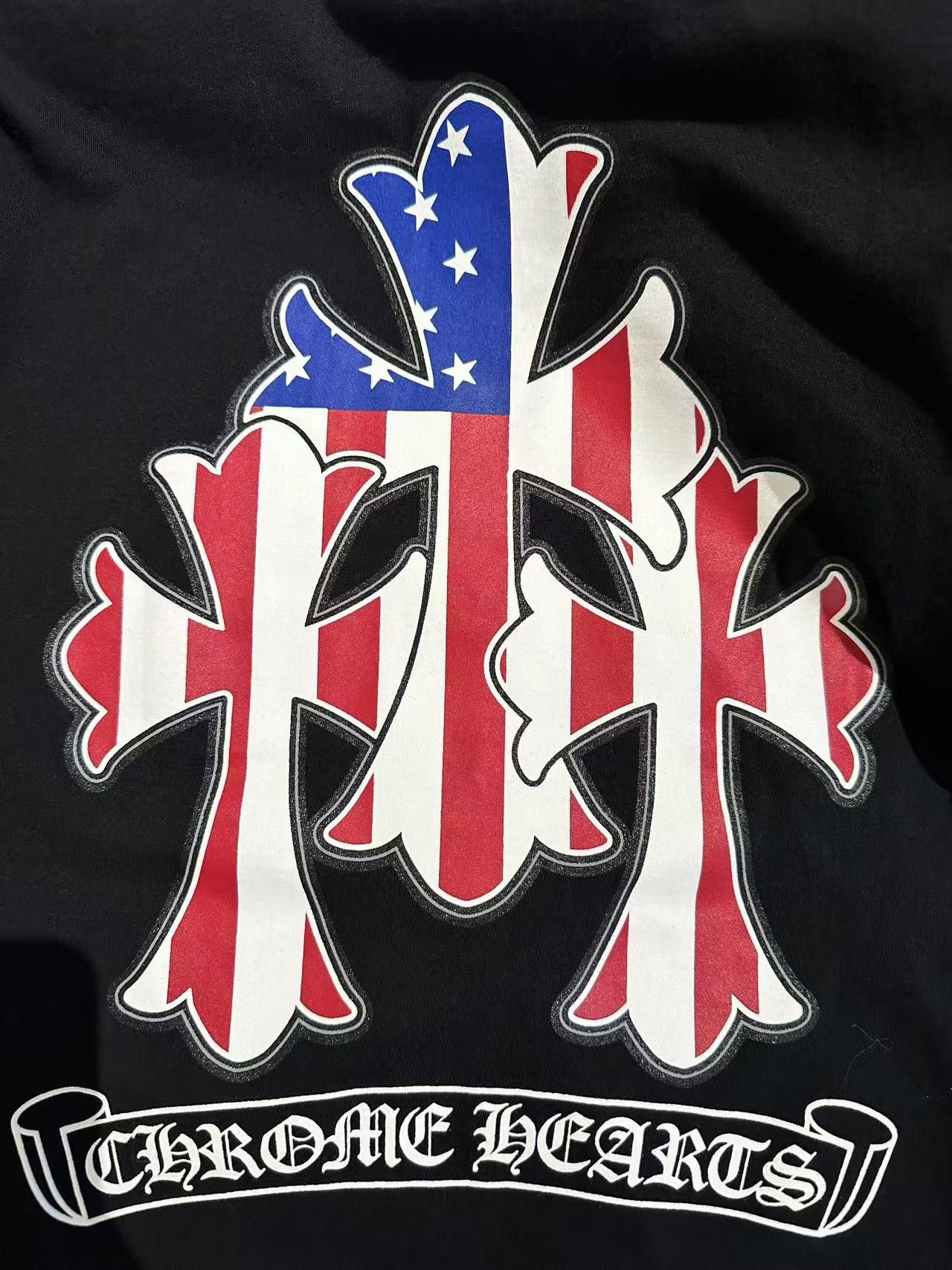 Chrome Hearts USA Flag Triple Cross Logo Short Sleeve Tee