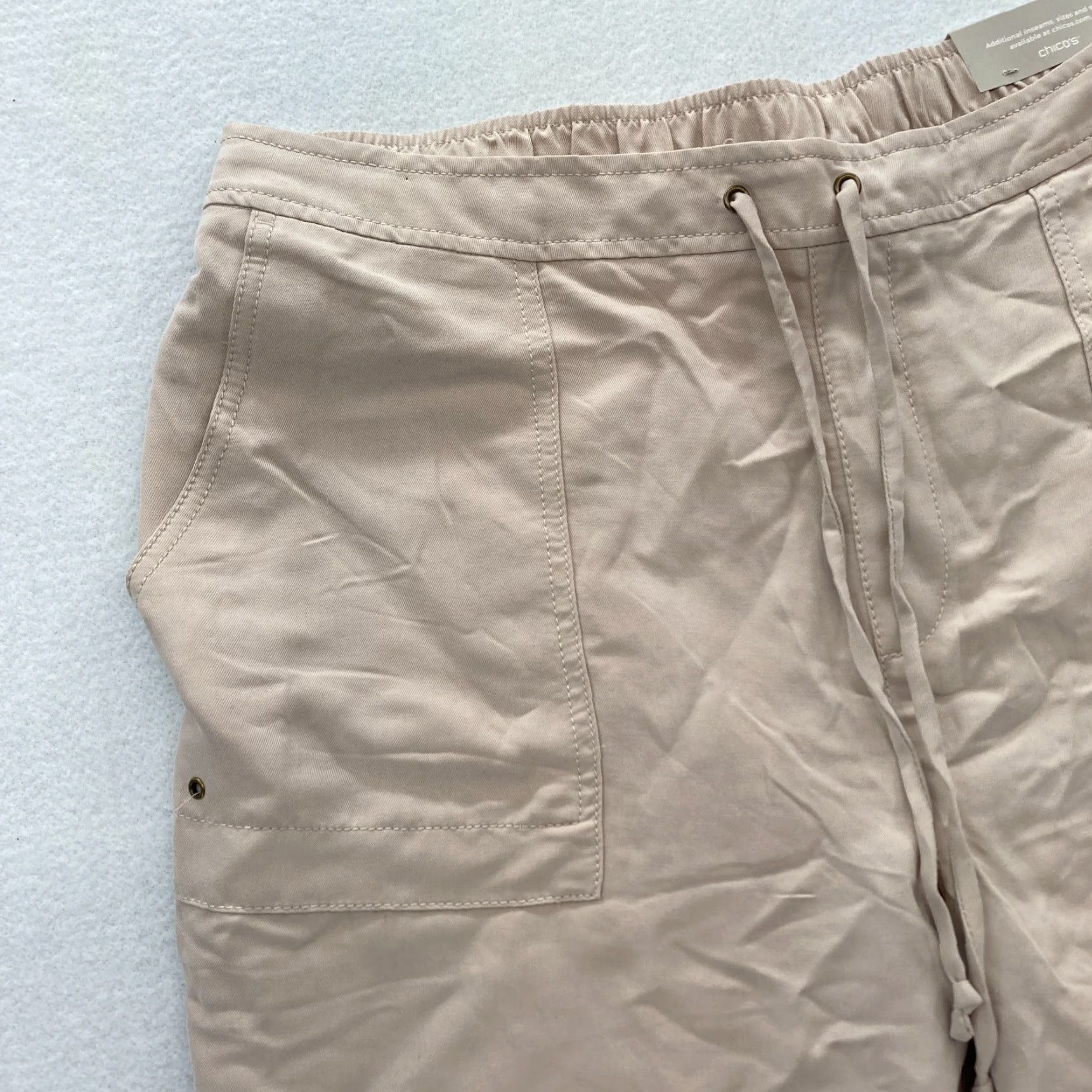 Vintage Chicos Pull On Pants Women's 2 Beige Stretch Fabric Drawstring Relaxed Ankle NWT Size 34" / US 12 / IT 48 - 3 Thumbnail
