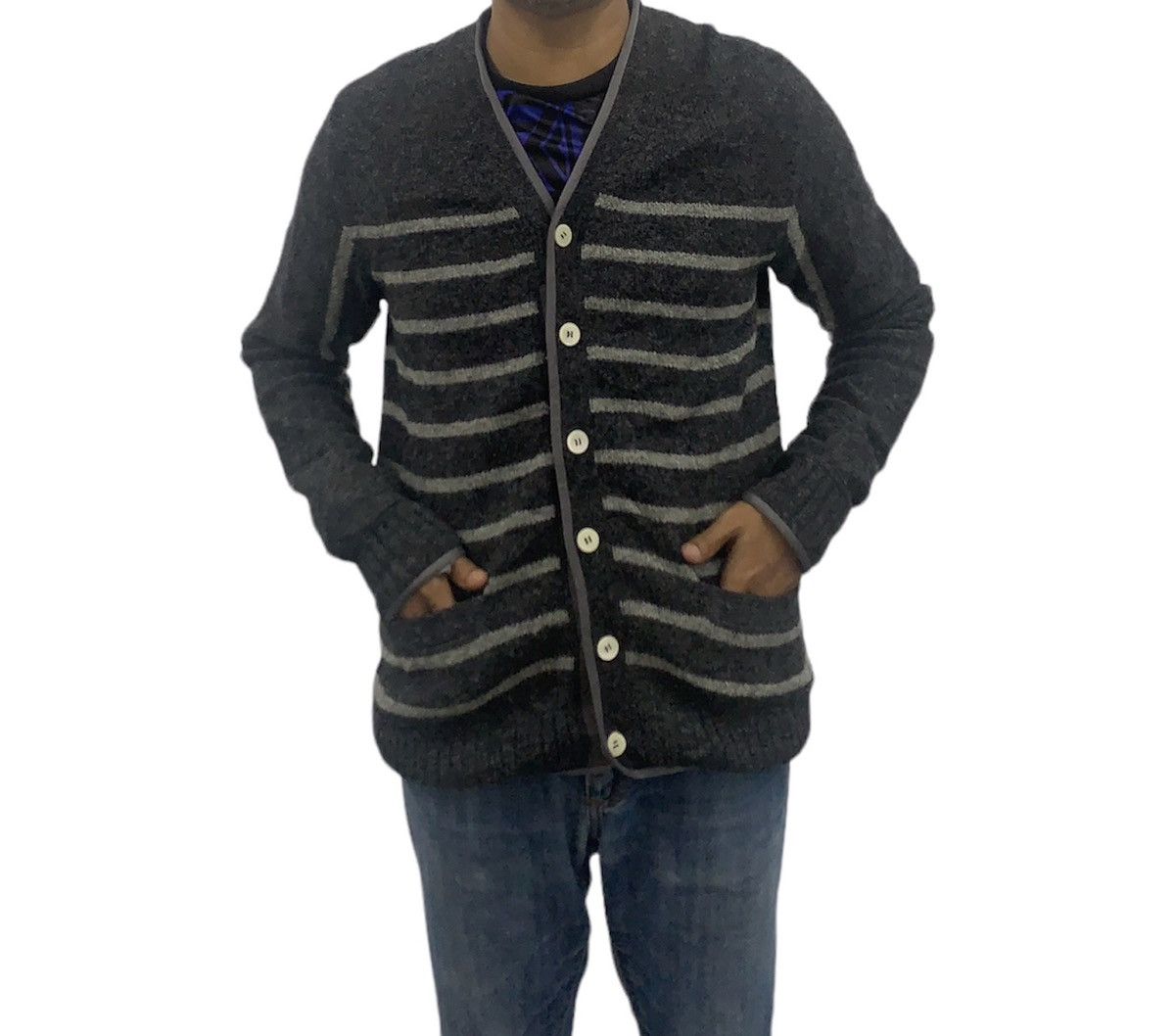 Sacai Sacai Wool Sweater Cardigan Knit Jacket Stripes Pattern Size US M / EU 48-50 / 2 - 3 Thumbnail