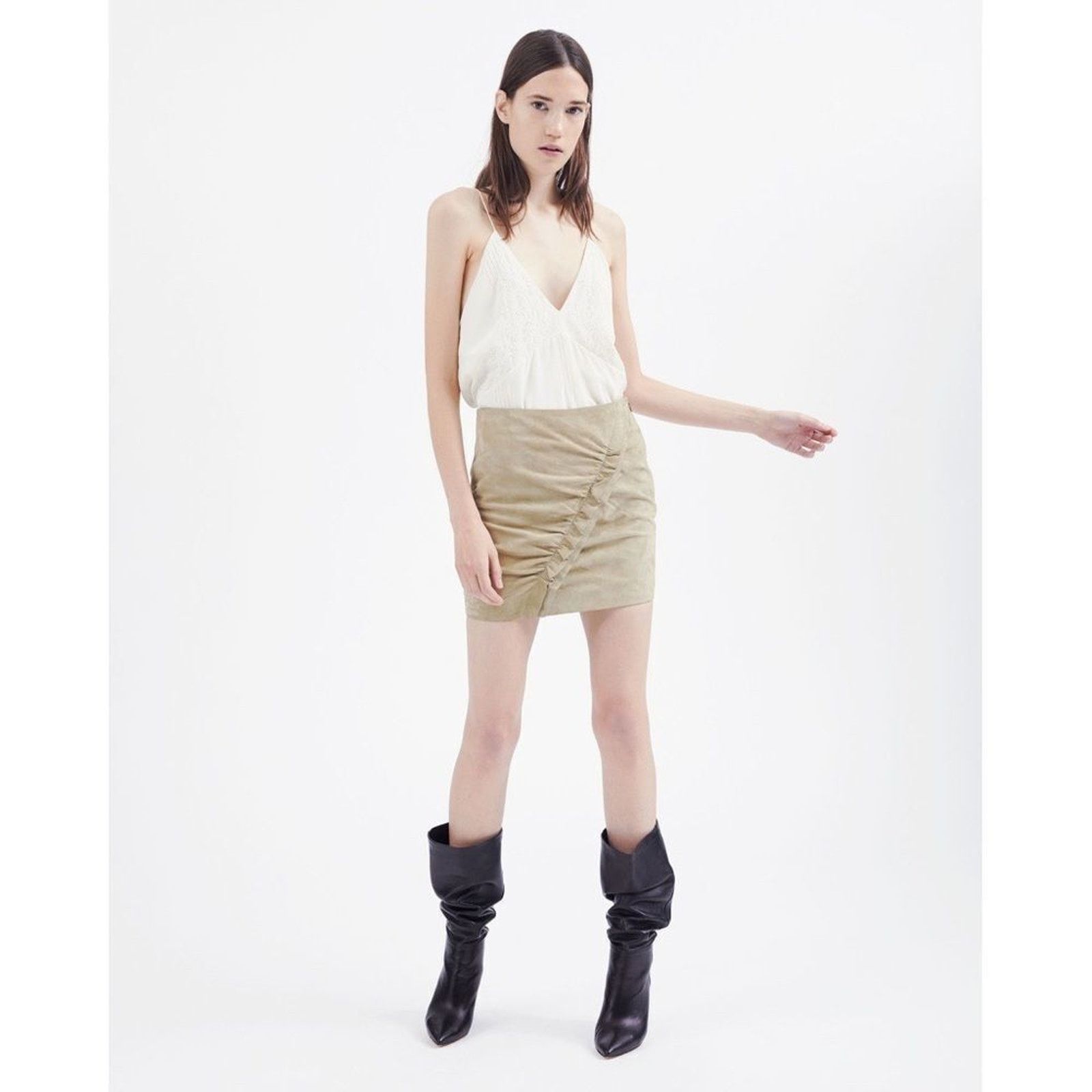 Iro IRO Paris Cerry Front Ruffle Mini Skirt NWT Khaki Sz 34 US 2 Size 27" / US 4 / IT 40 - 1 Thumbnail