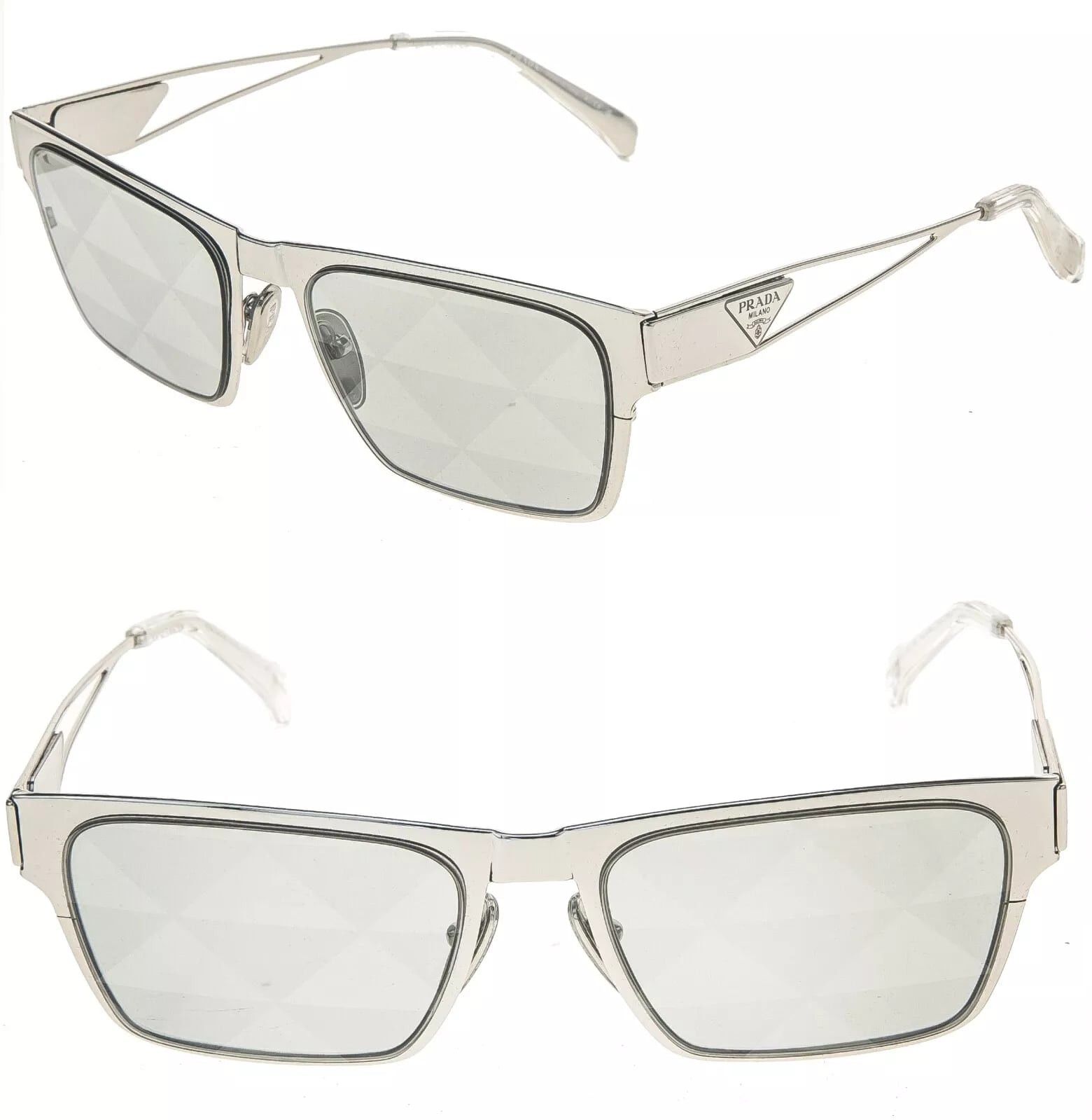 Prada PRADA TAMPO TRIANGLE Silver Mirrored PRA71Z 71Z Fashion Size ONE SIZE - 1 Thumbnail