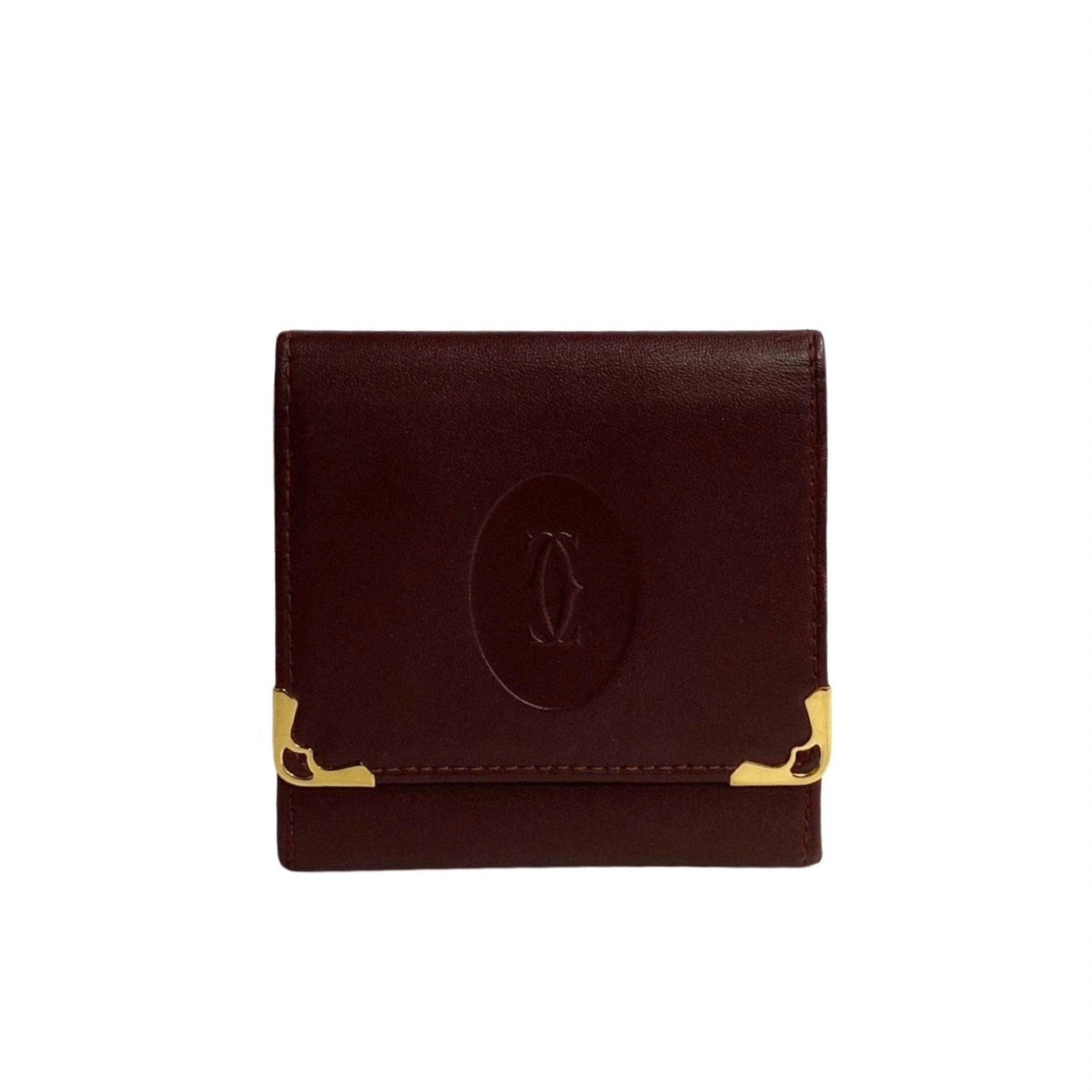 image of Cartier Mastline Calf Leather Wallet/coin Case Coin Purse Wallet Bordeaux 42856 in Red, Women's