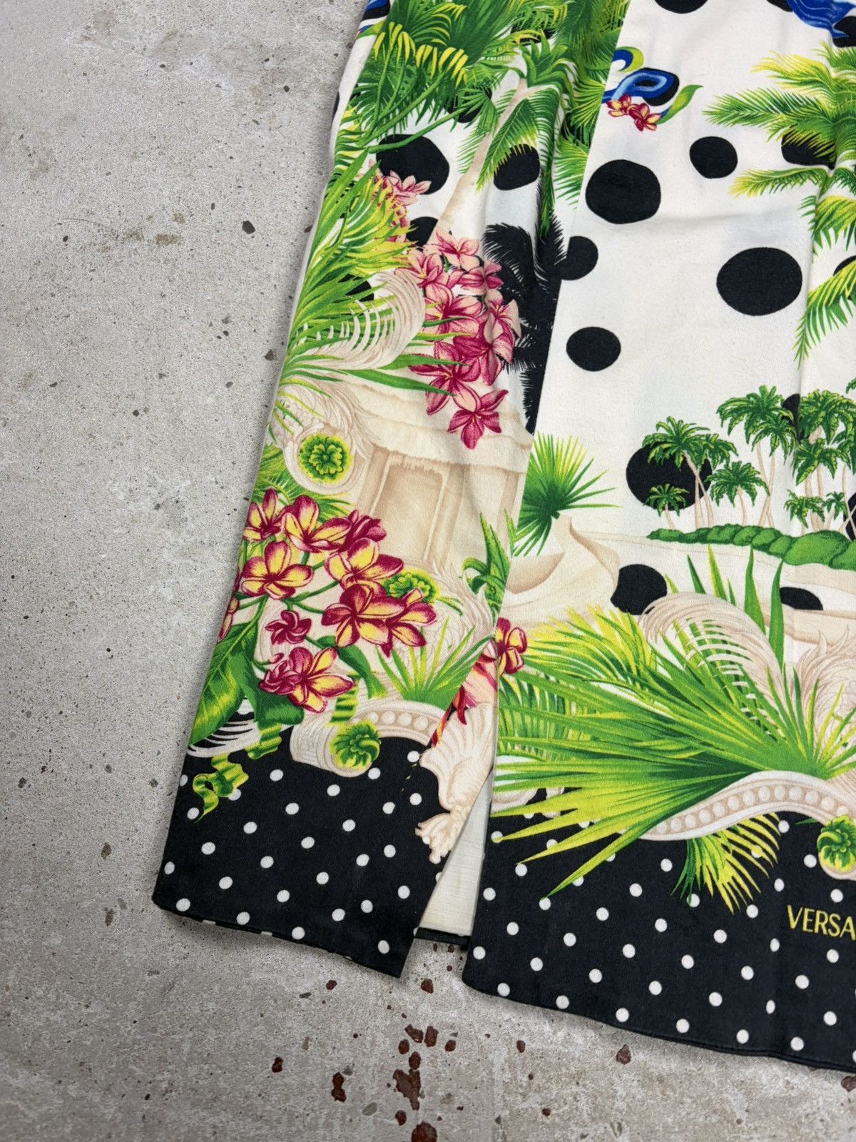 Versace 2000s Gianni Versace Floral Palms Polka Dot Print Skirt Size 33" - 15 Thumbnail
