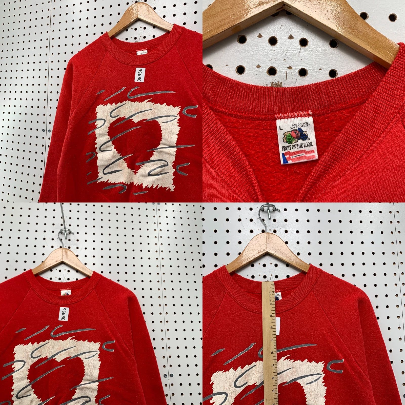 Fruit Of The Loom VINTAGE 90s Valentines Heart Crewneck Sweatshirt Mens Large Red Made USA Size US L / EU 52-54 / 3 - 8 Thumbnail