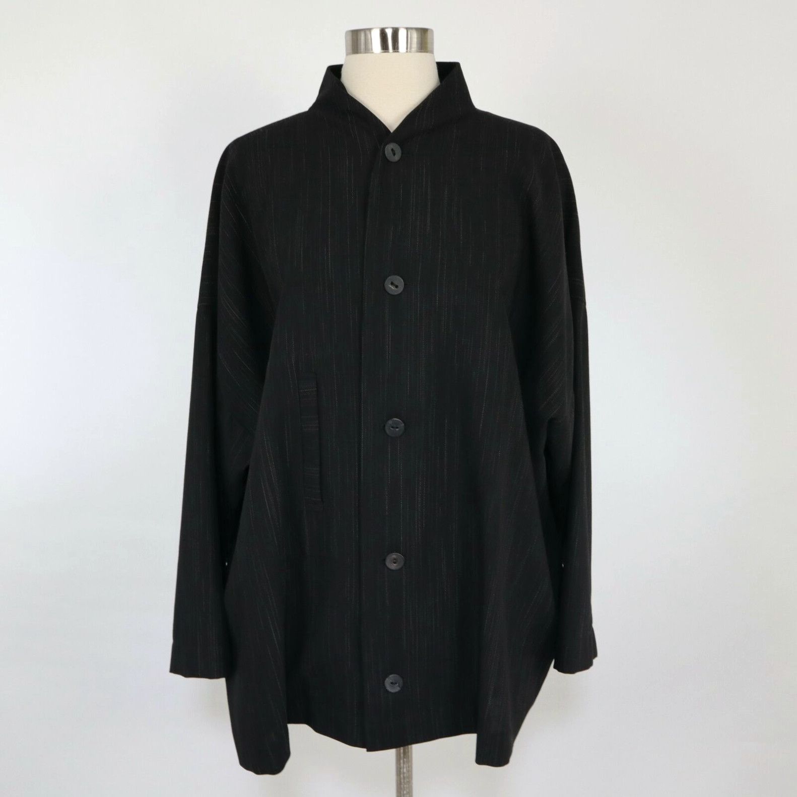 Image of Vintage Shirin Guild Wool Jacket Blazer Womens S Small Black Pinstripe Lagenlook in White