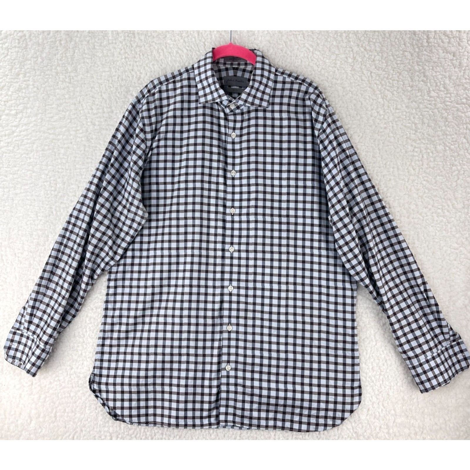 Nordstrom John W. Nordstrom Plaid Dress Shirt Mens Long Sleeve XL Brown Button-Down Shirt Size 46R - 2 Thumbnail