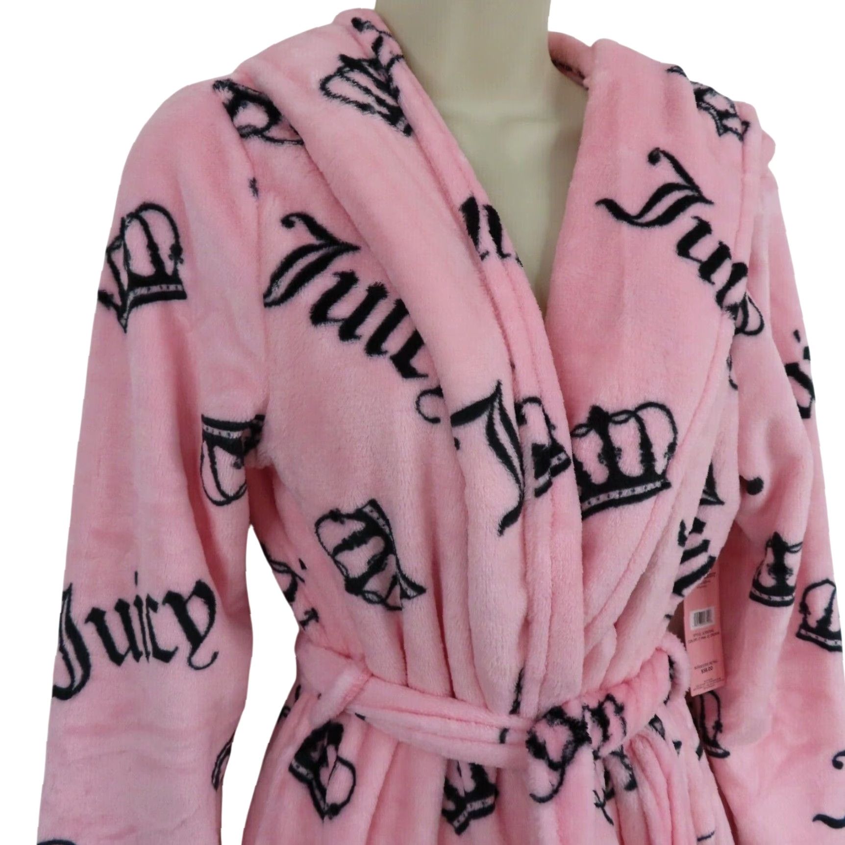 Juicy Couture Juicy Couture Women S/M Pink Black Logo Crown Hooded Knee Length Robe NEW NWT Size ONE SIZE - 2 Thumbnail