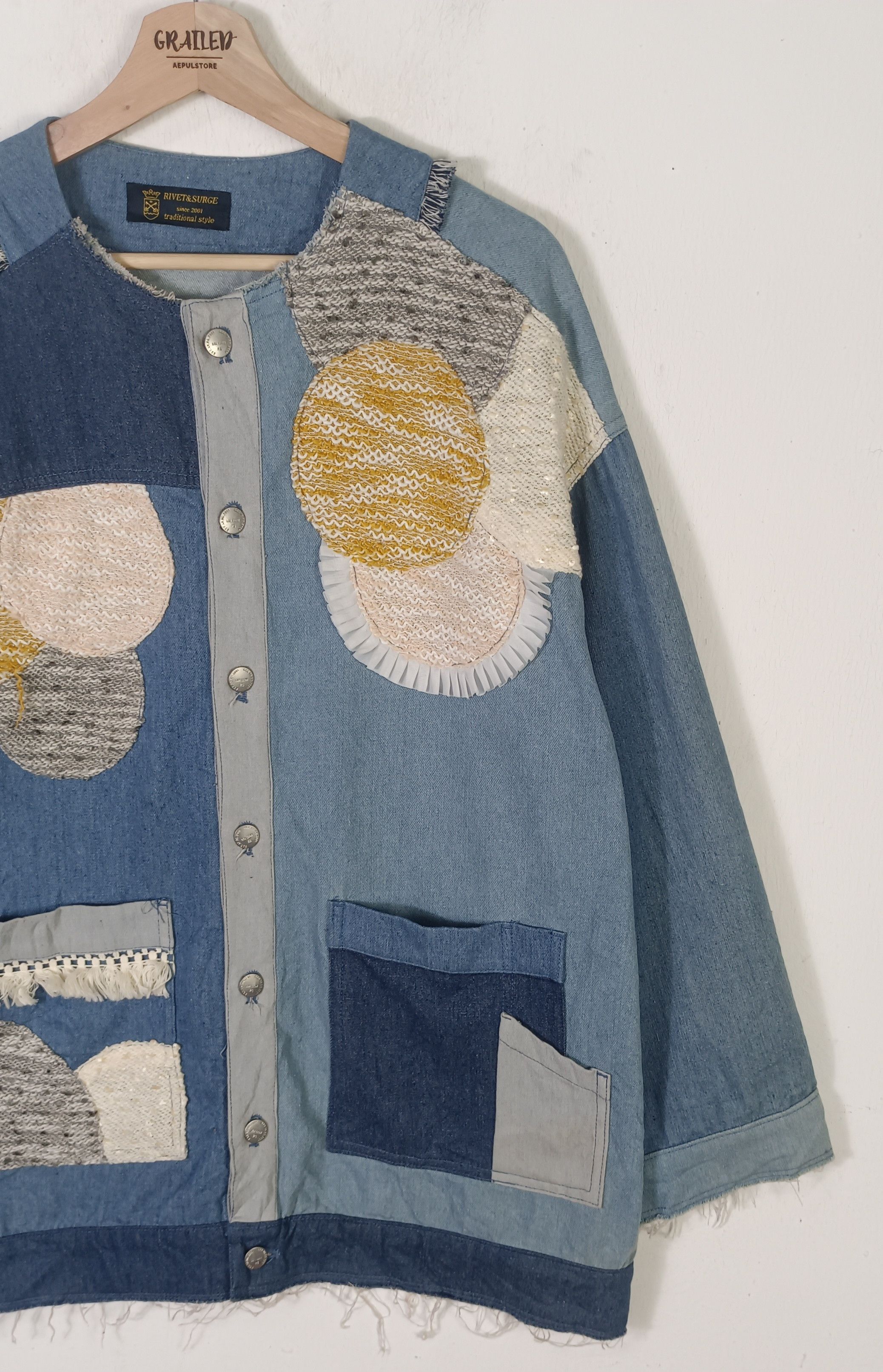 Japanese Brand Rivet & Surge Tsukihugi Pacthwork Denim Jacket Size US XL / EU 56 / 4 - 5 Thumbnail