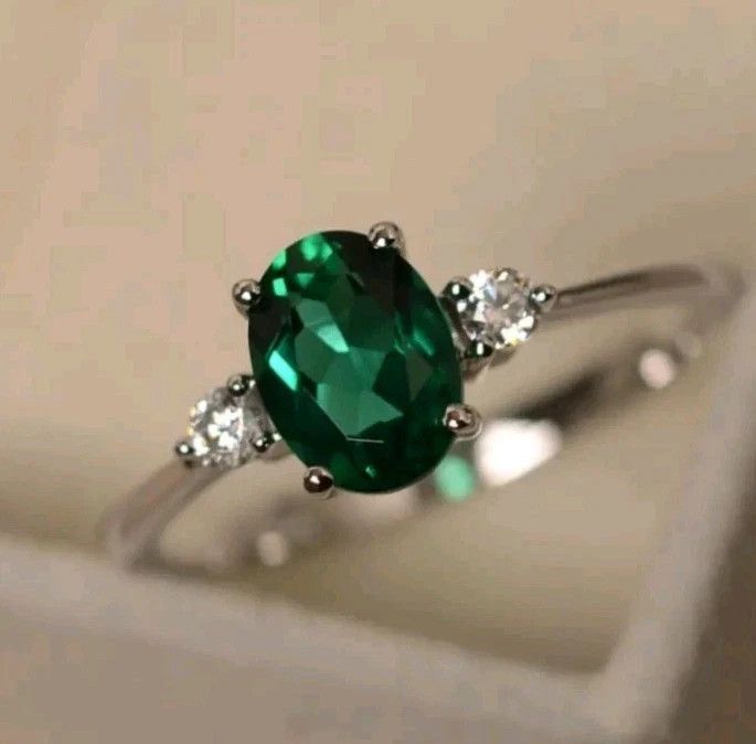 Other Emerald Ring May Birthstone Gemstone Silver Ring Size 8 Size ONE SIZE - 1 Thumbnail