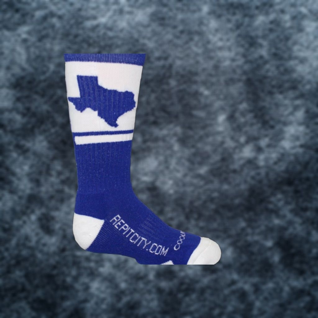 Vintage Mens Rep It City Texas state socks Basketball Royal Blue White CoolMax Socks Size ONE SIZE - 1 Thumbnail